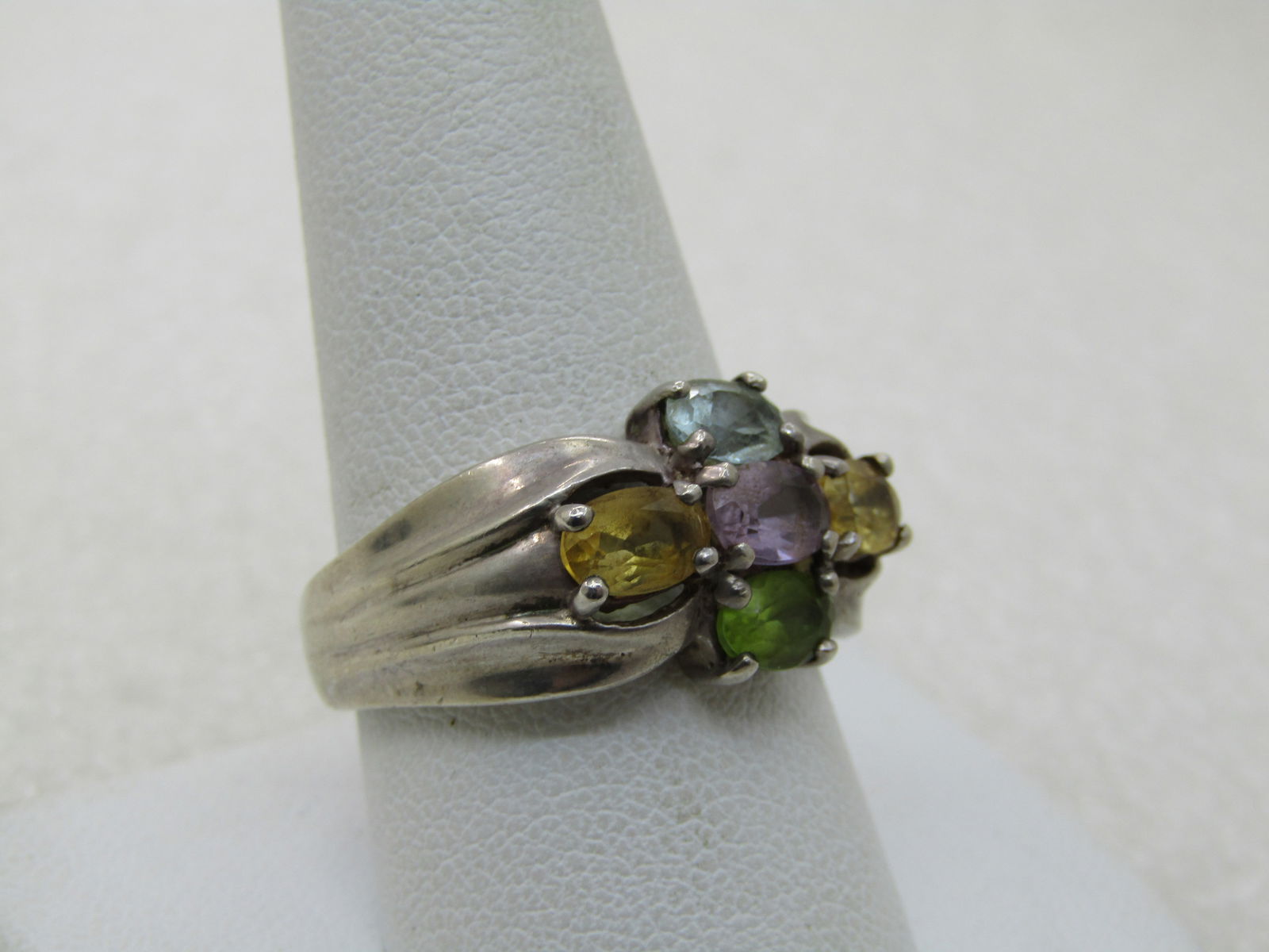 Vintage Sterling Multi-Gemstone Ring, Sz. 10, Signed - 2