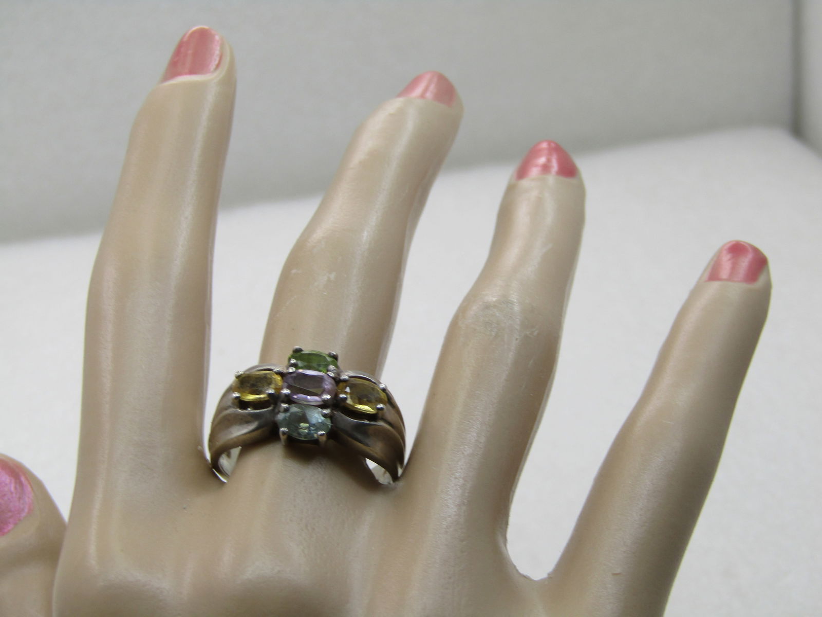 Vintage Sterling Multi-Gemstone Ring, Sz. 10, Signed - 6