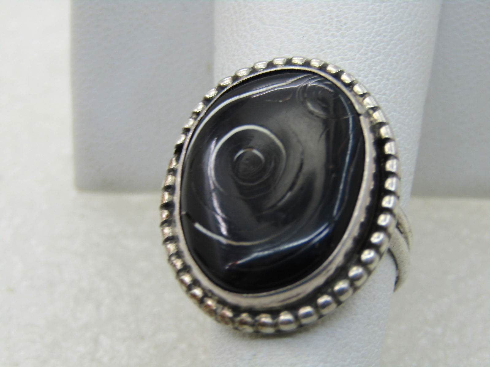 Southwestern Sterling Silver Black Ring, Sz. 7, 7.15 gr. - 2
