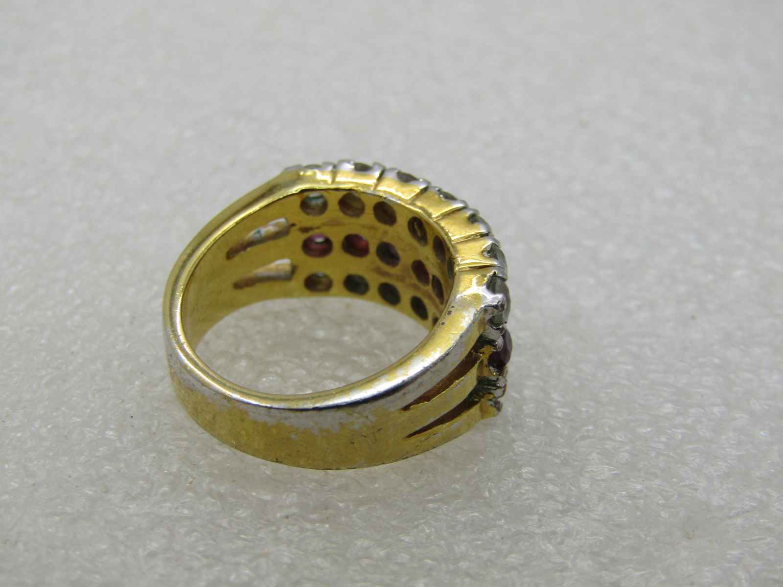 Vintage 10kt Plated CZ & Ruby Ring, Wide Band, Sz. 5.25 - 6