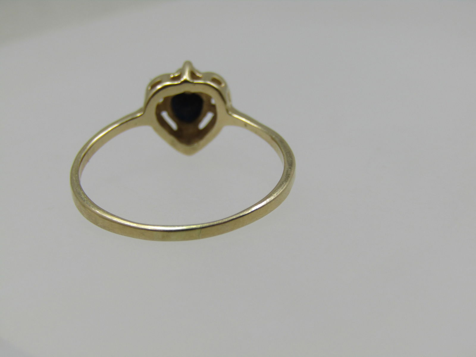 Vintage 14kt Dark Blue Sapphire Heart & Diamond Ring, Sz. 8 - 4