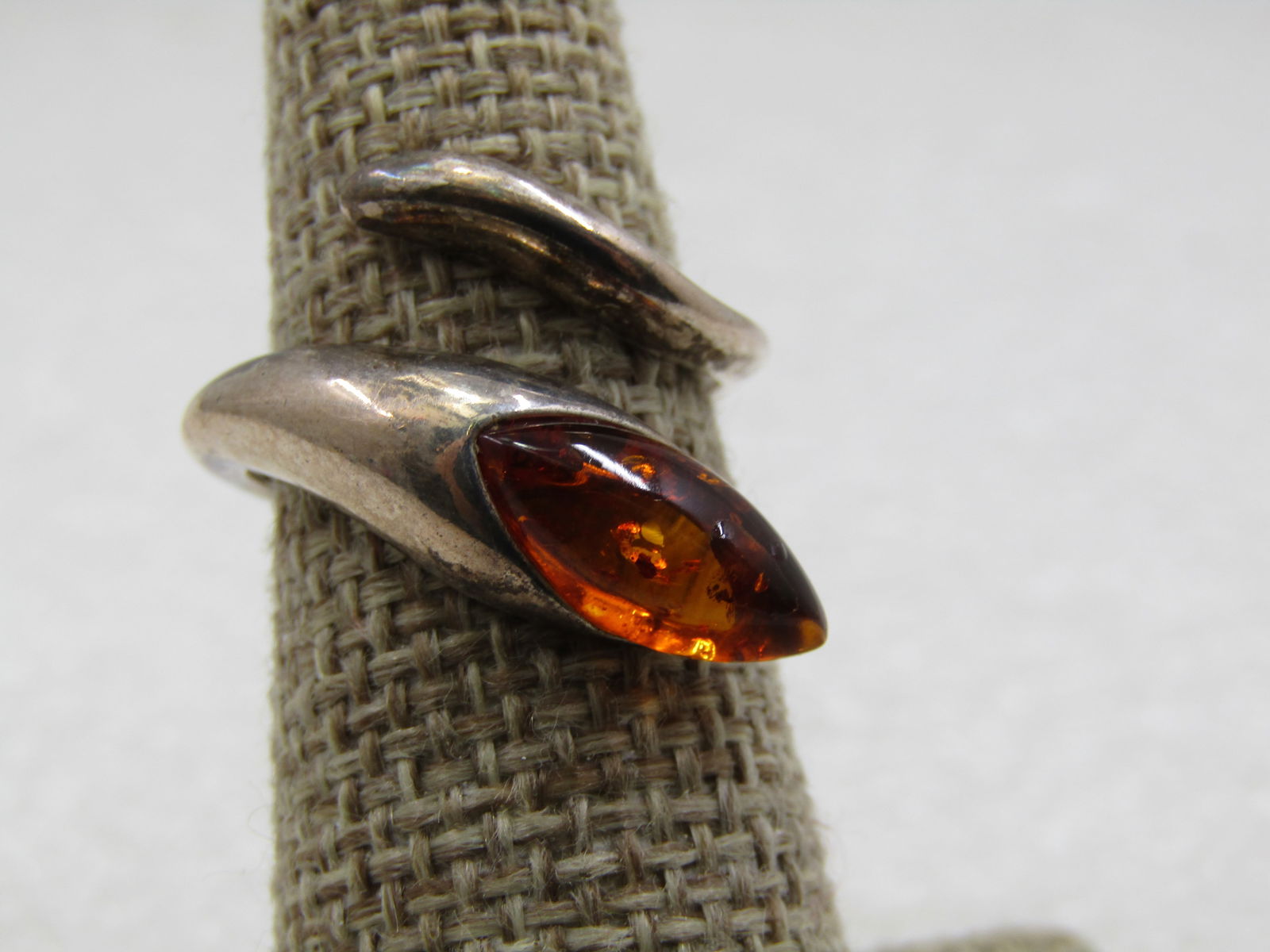 Vintage Sterling Amber Bypass Ring, Sz. 7 - 2