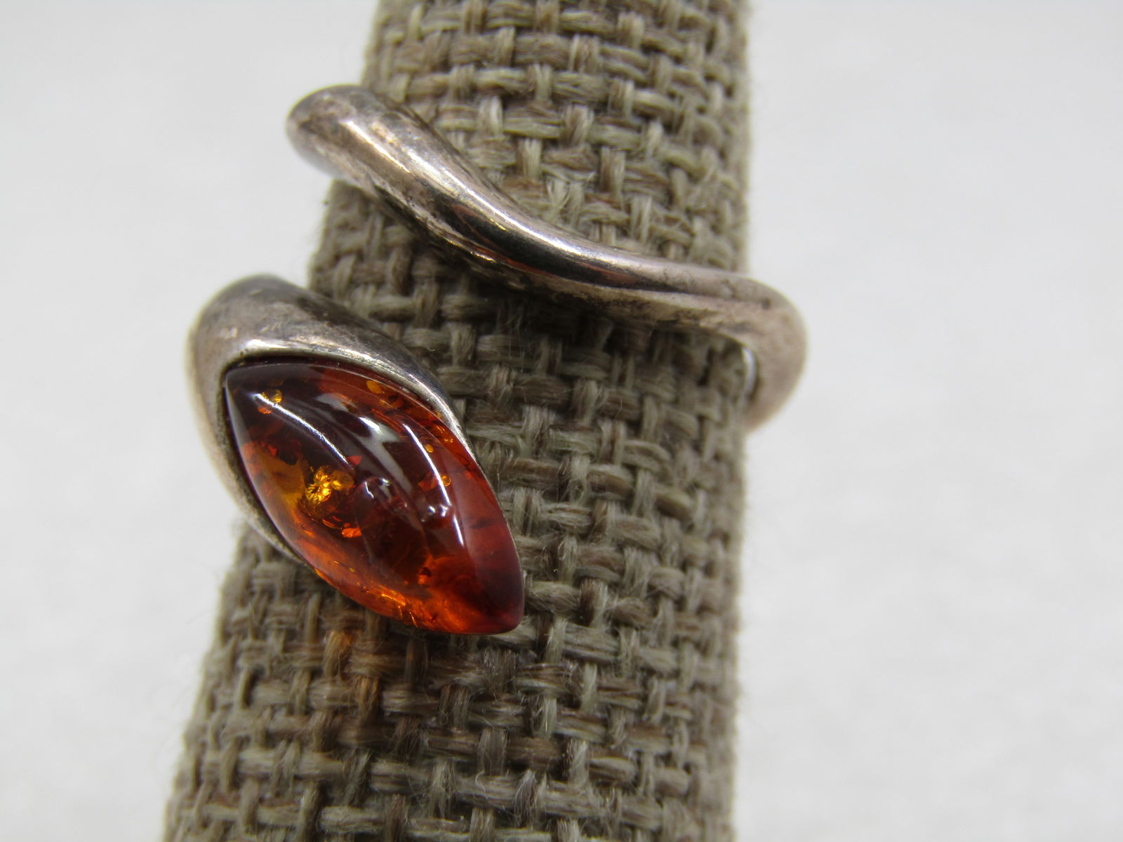 Vintage Sterling Amber Bypass Ring, Sz. 7 - 3