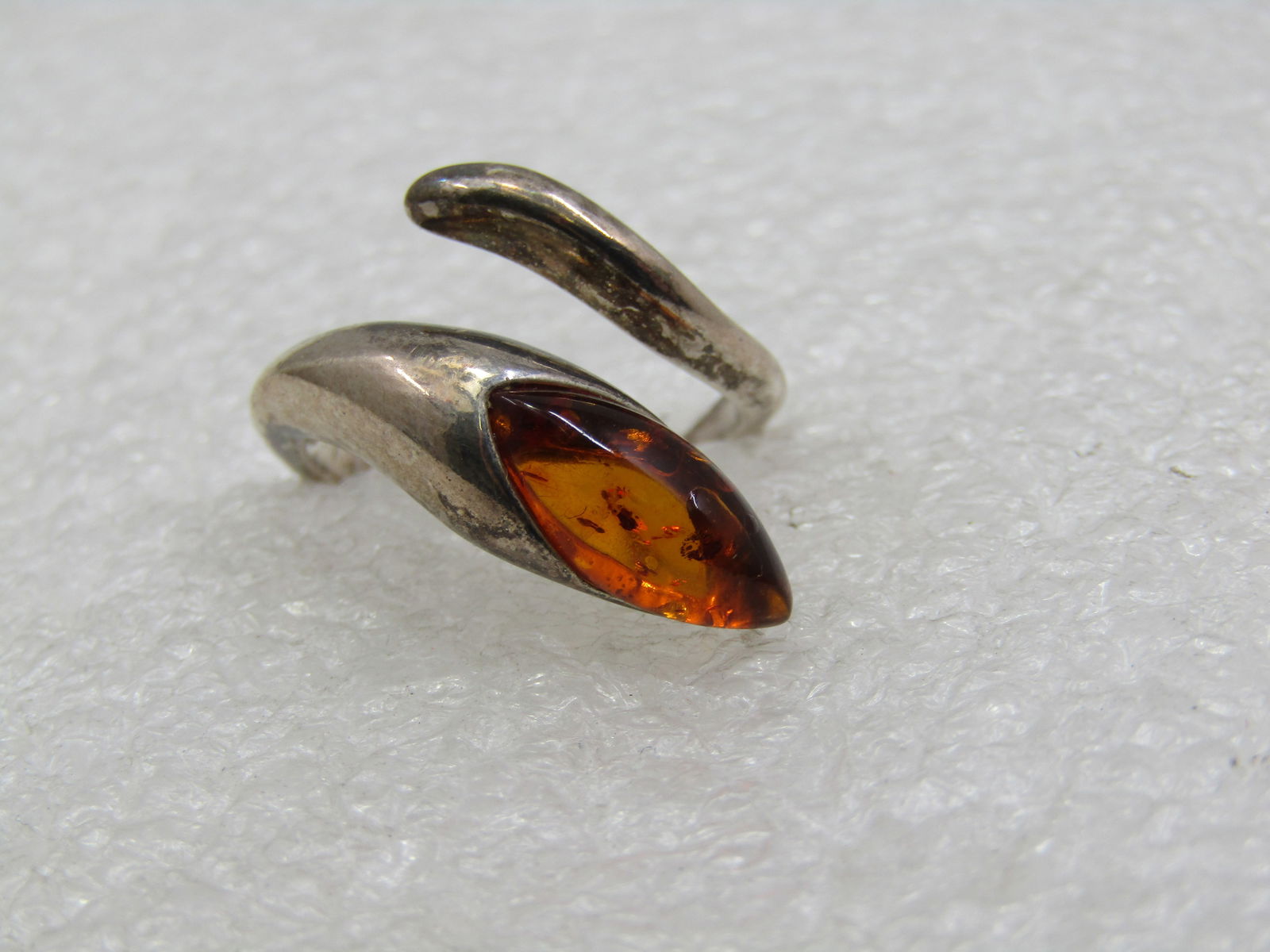 Vintage Sterling Amber Bypass Ring, Sz. 7 - 4