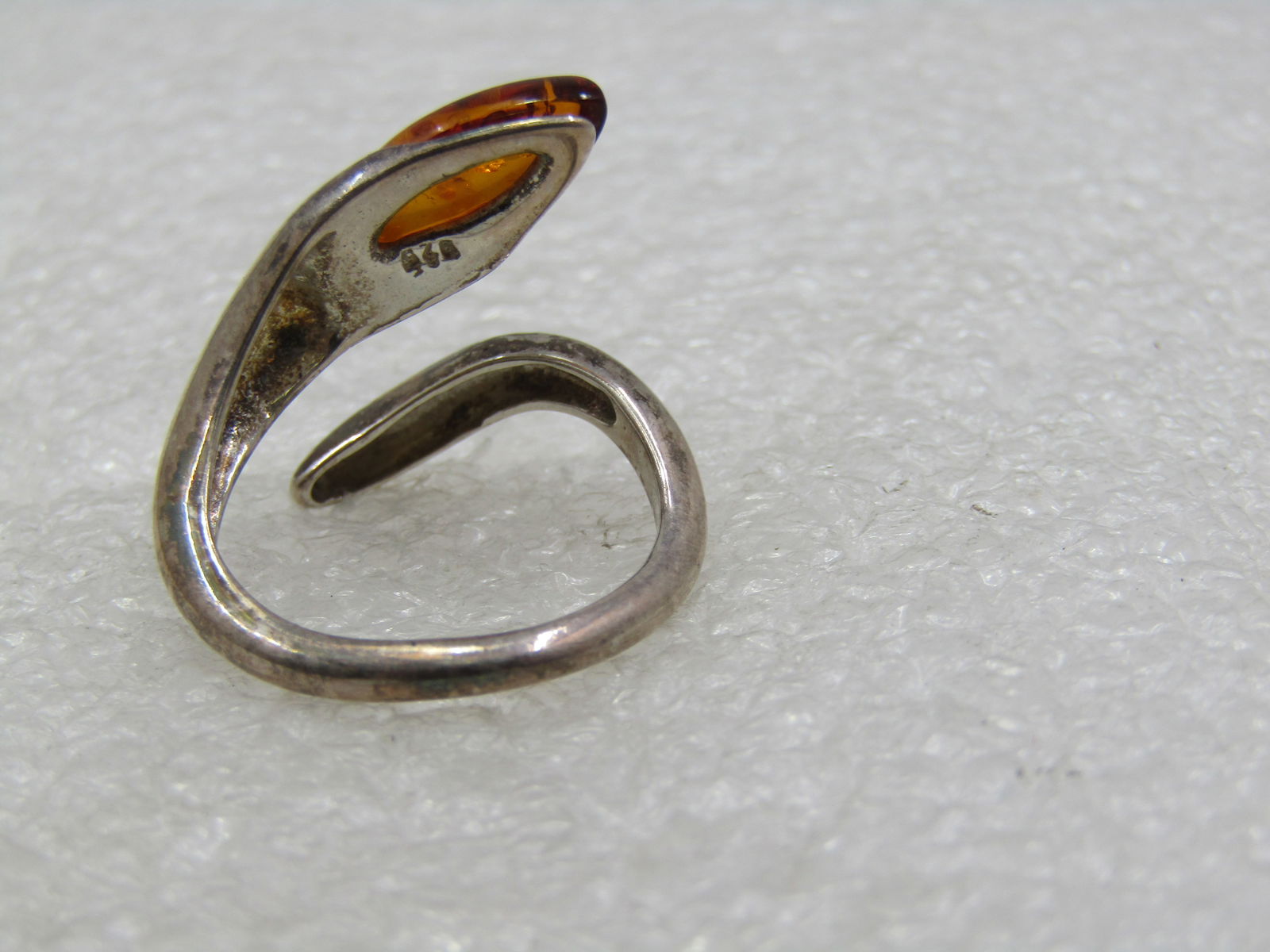 Vintage Sterling Amber Bypass Ring, Sz. 7 - 5