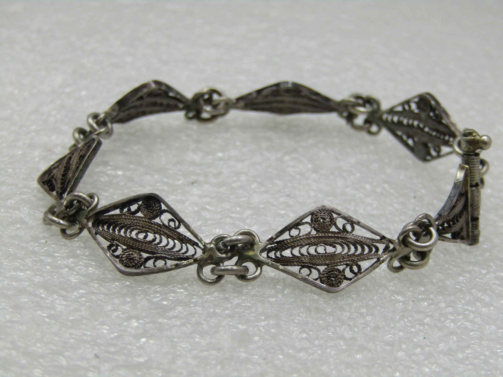 Vintage Sterling Filigree Bracelet, Pin Clasp, 7.25", 1940's - 2