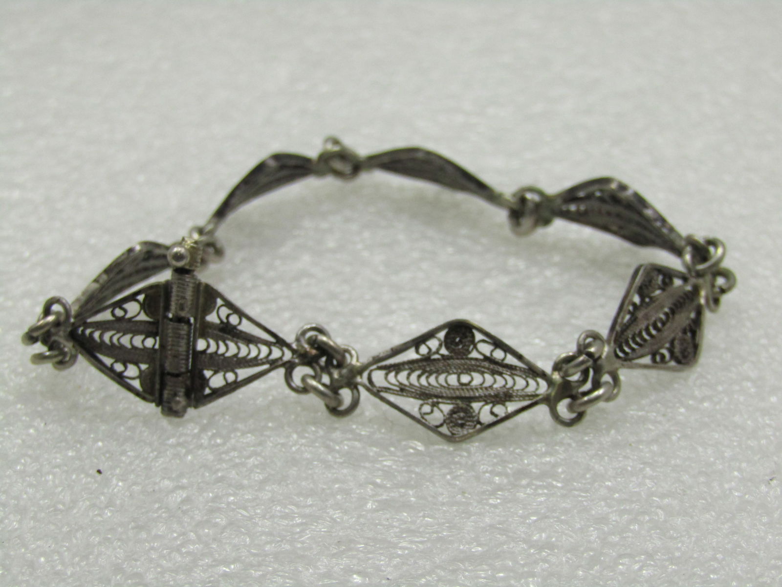Vintage Sterling Filigree Bracelet, Pin Clasp, 7.25", 1940's - 3