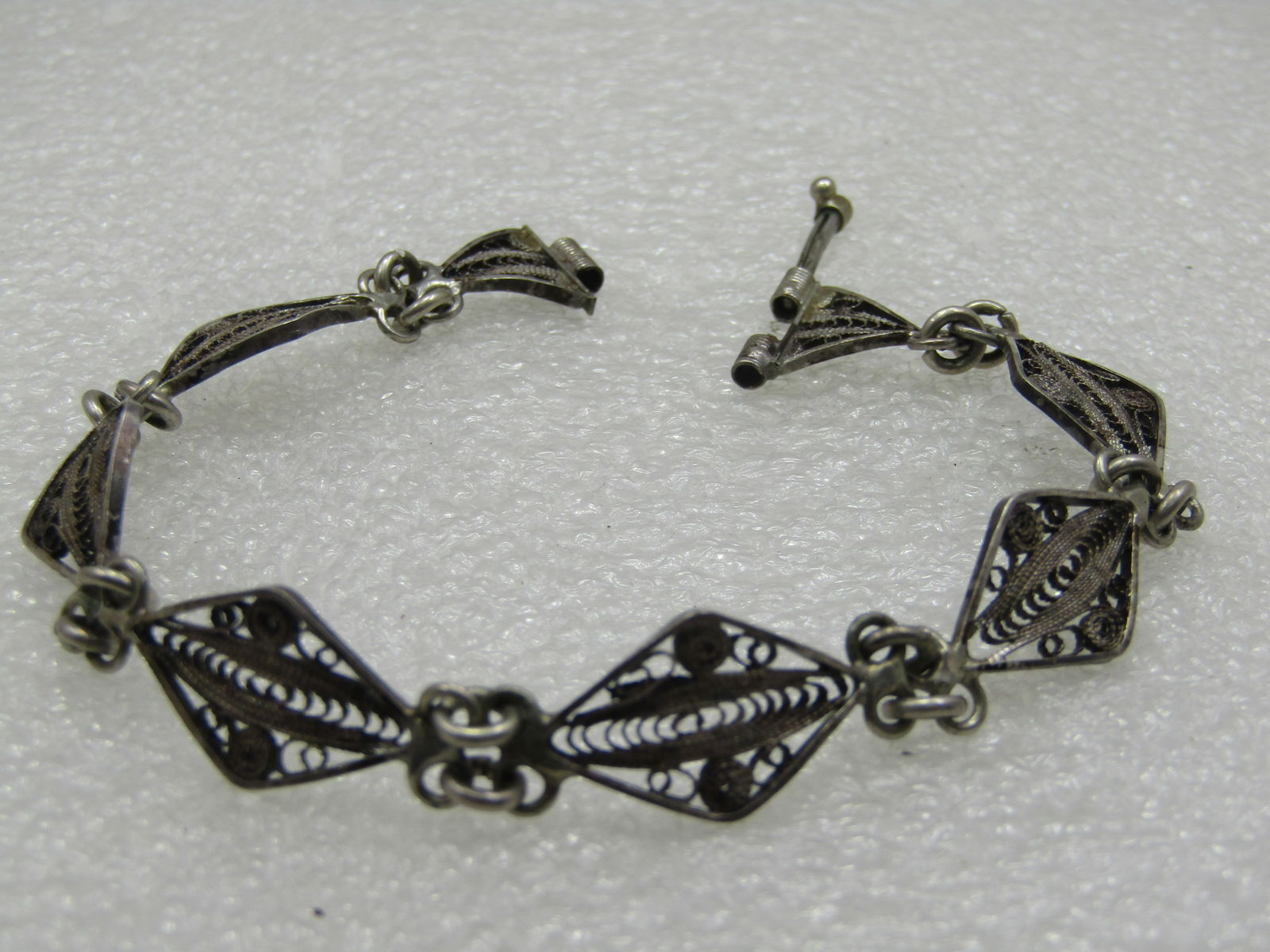 Vintage Sterling Filigree Bracelet, Pin Clasp, 7.25", 1940's - 4
