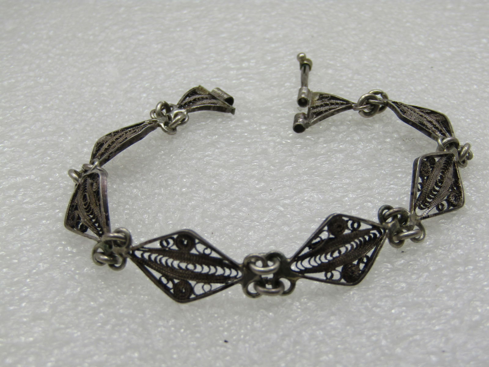 Vintage Sterling Filigree Bracelet, Pin Clasp, 7.25", 1940's - 5