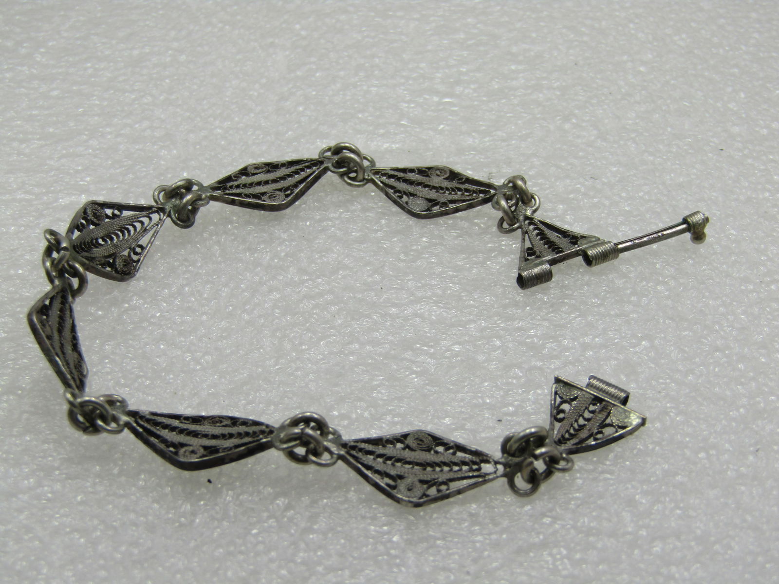 Vintage Sterling Filigree Bracelet, Pin Clasp, 7.25", 1940's - 6