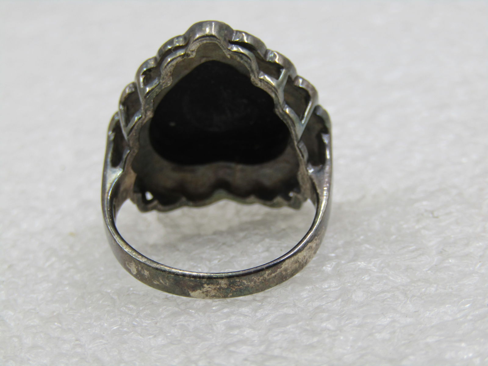 Vintage Sterling Onyx Heart & Marcasite Ring, Sz. 8.5 - 6