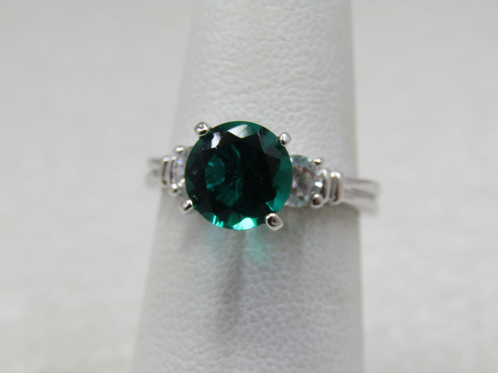 Sterling Plated Green & Clear Ring, Sz. 6.25, Engagement Style - 2