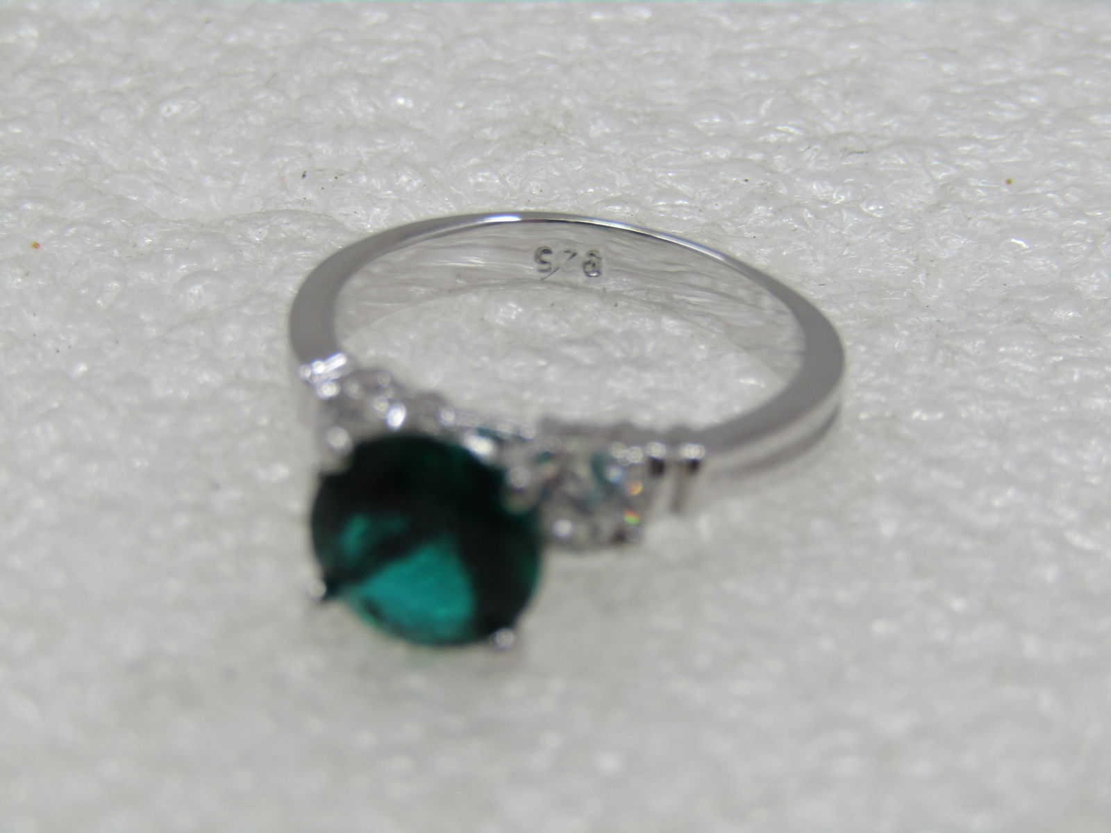 Sterling Plated Green & Clear Ring, Sz. 6.25, Engagement Style - 6