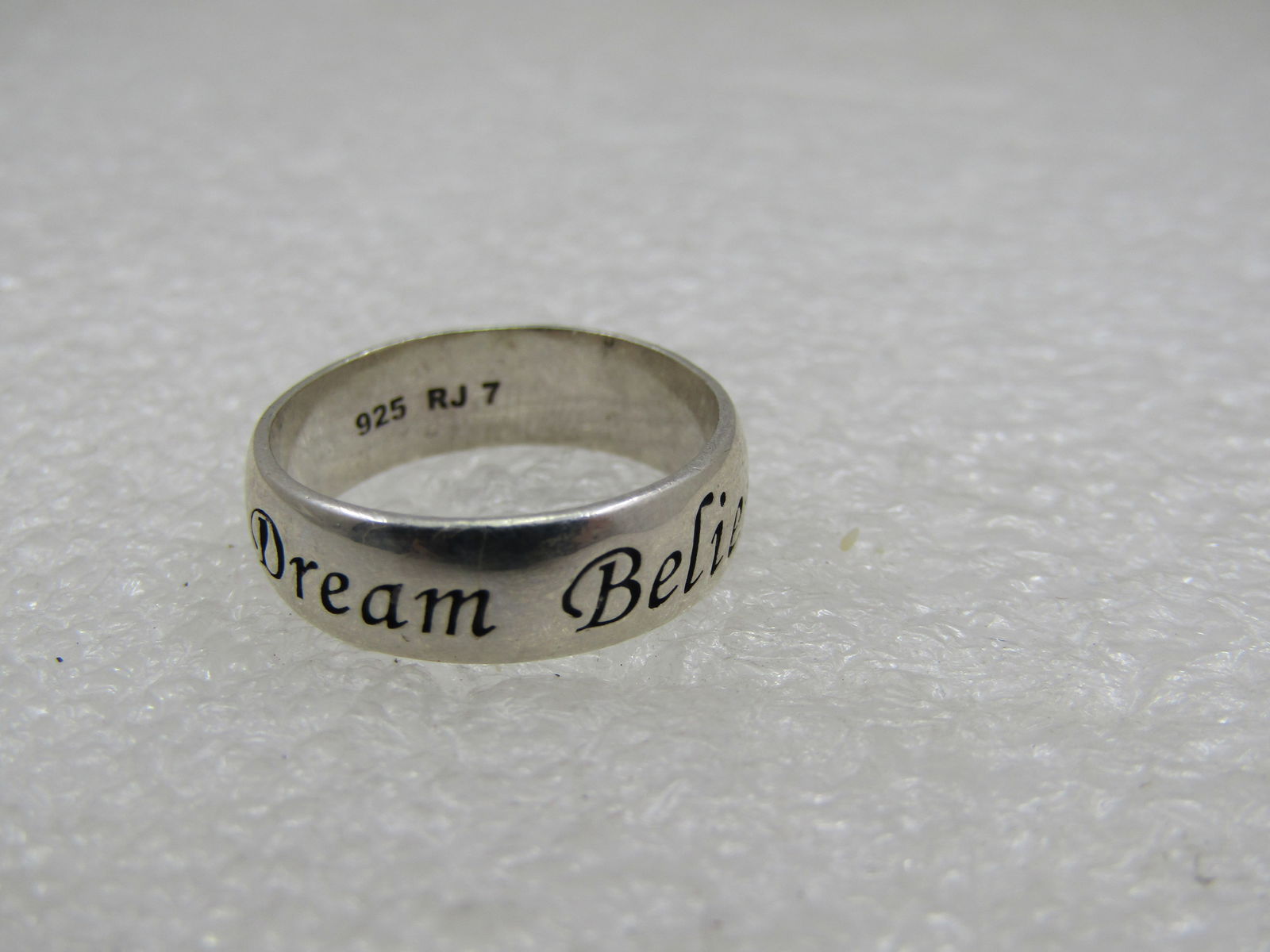 Vintage Sterling Dream Believe Band Ring, Signed RJ, Sz. 7 - 5