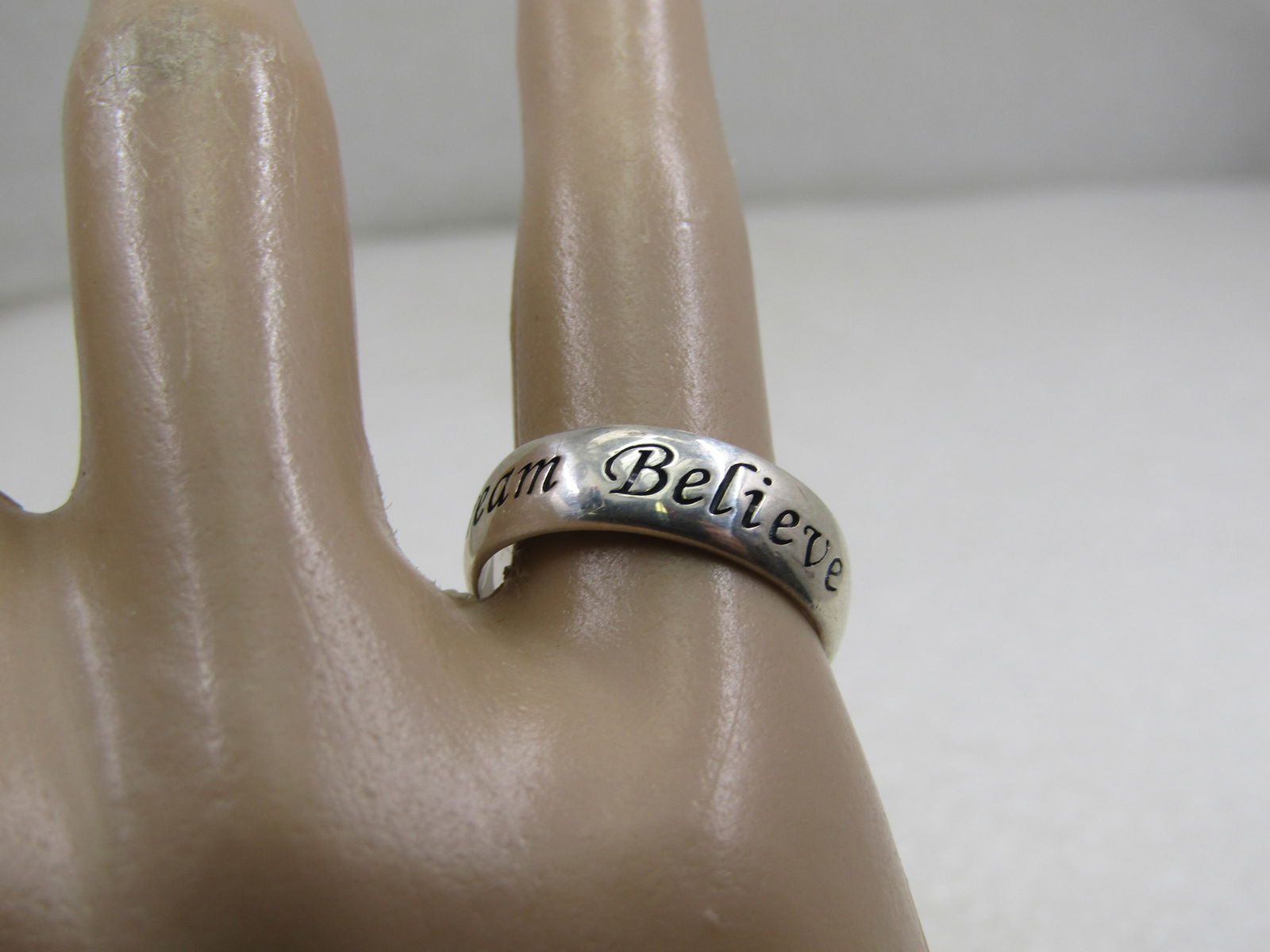 Vintage Sterling Dream Believe Band Ring, Signed RJ, Sz. 7 - 7