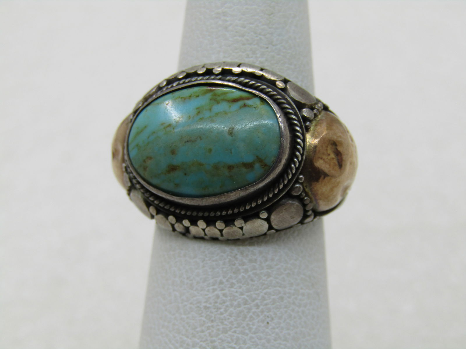Vintage Sterling & 22kt Southwestern Turquoise Ring, Sz. 6 (1 of 11)