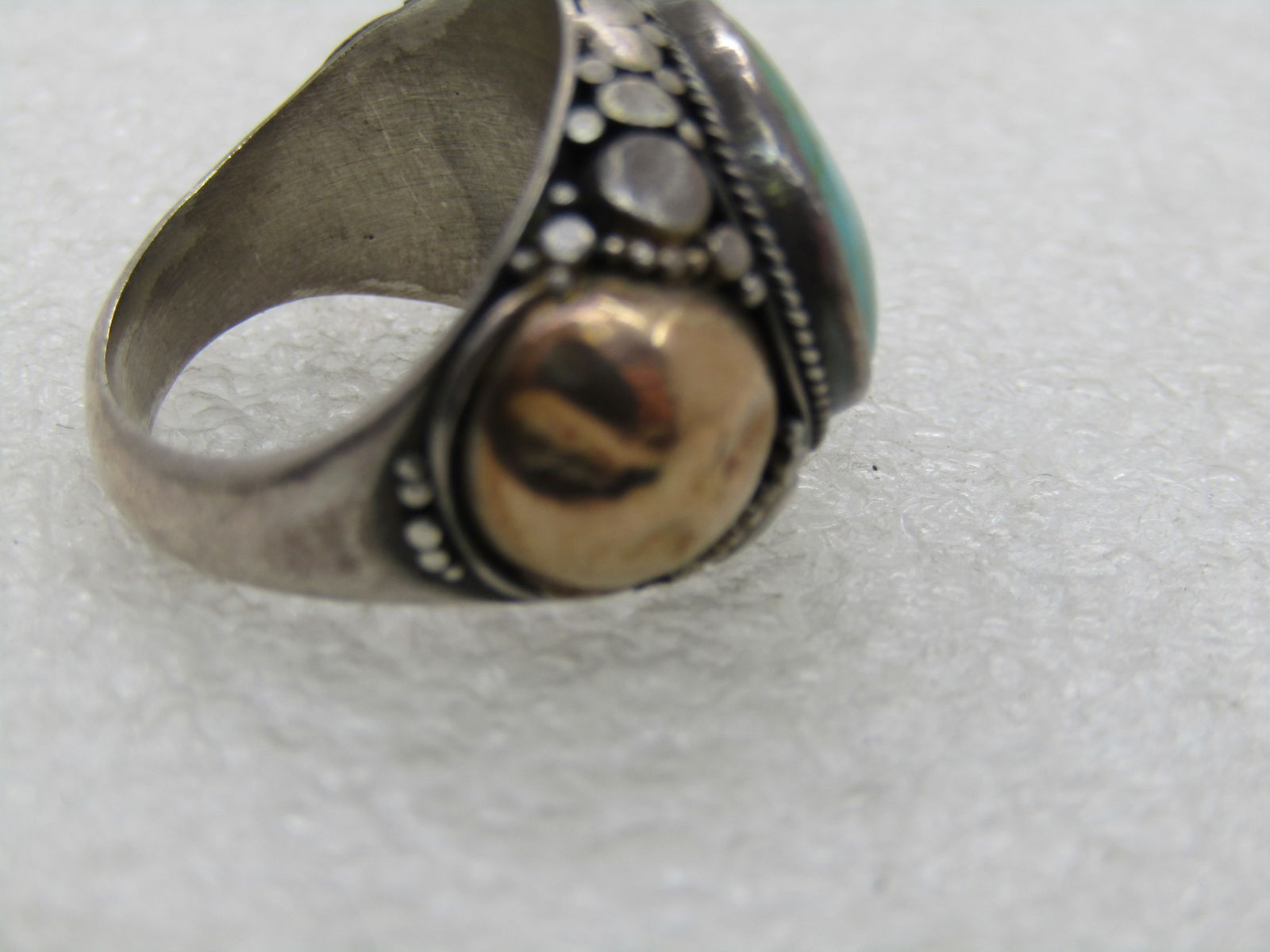 Vintage Sterling & 22kt Southwestern Turquoise Ring, Sz. 6 - 6