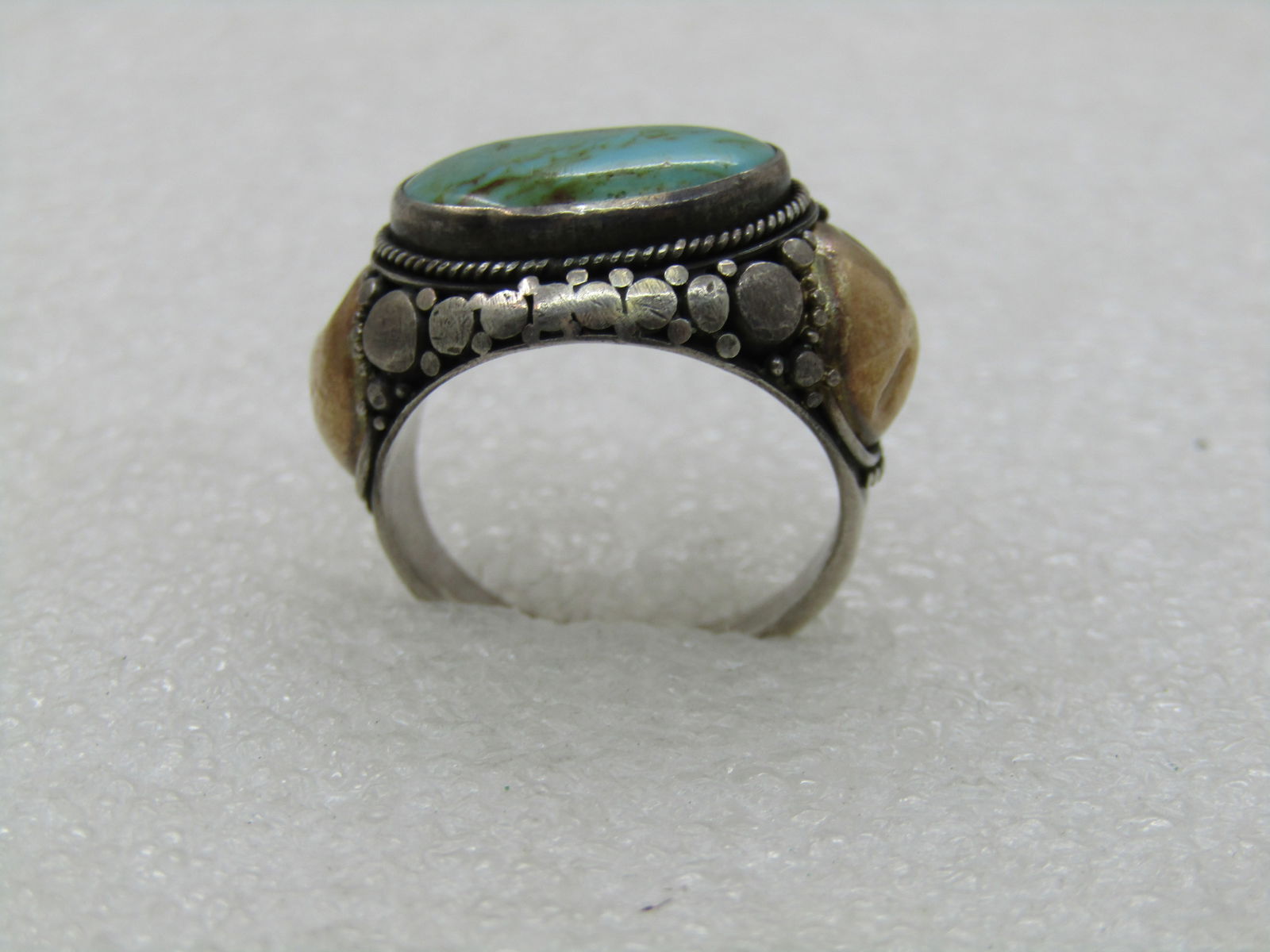Vintage Sterling & 22kt Southwestern Turquoise Ring, Sz. 6 - 8