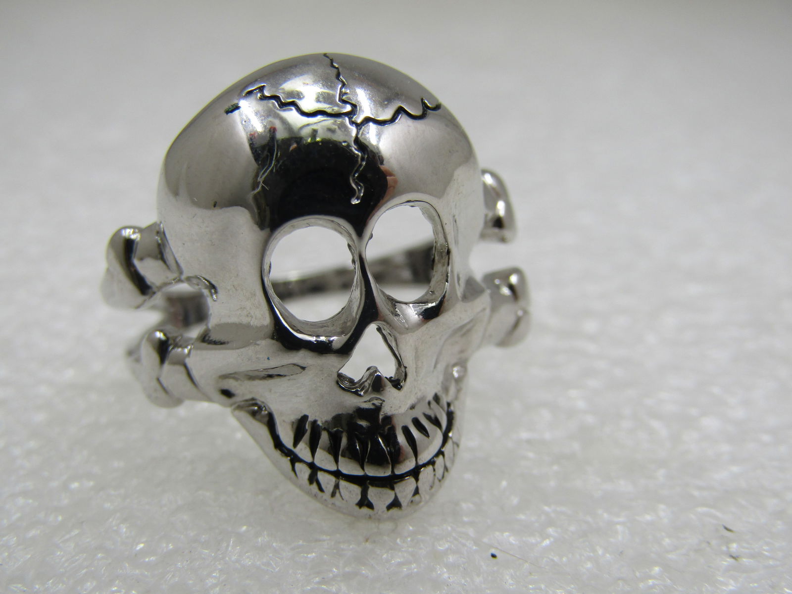 Men's Skull Biker Ring, Sz. 12.5, Silver Tone - 4