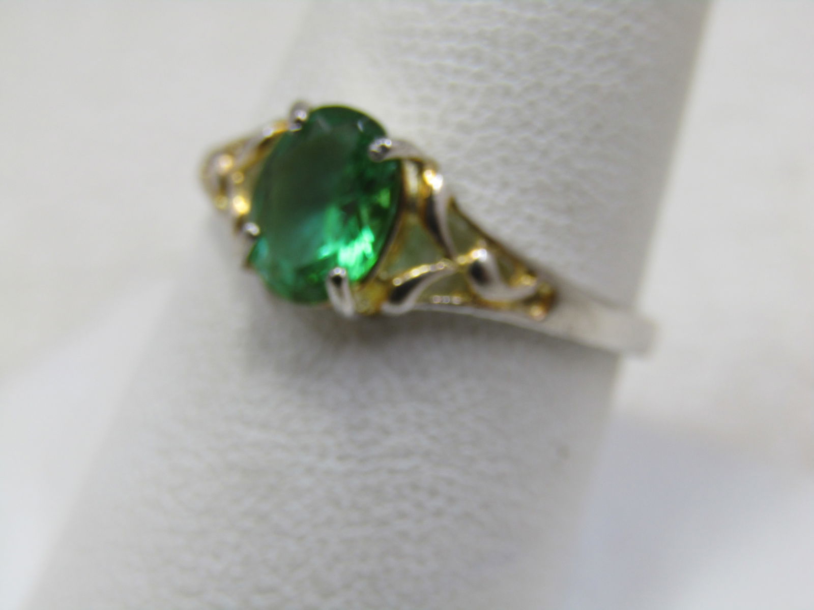 Silver Plated Green Stone Ring, Sz. 9.5, Scrolled - 3