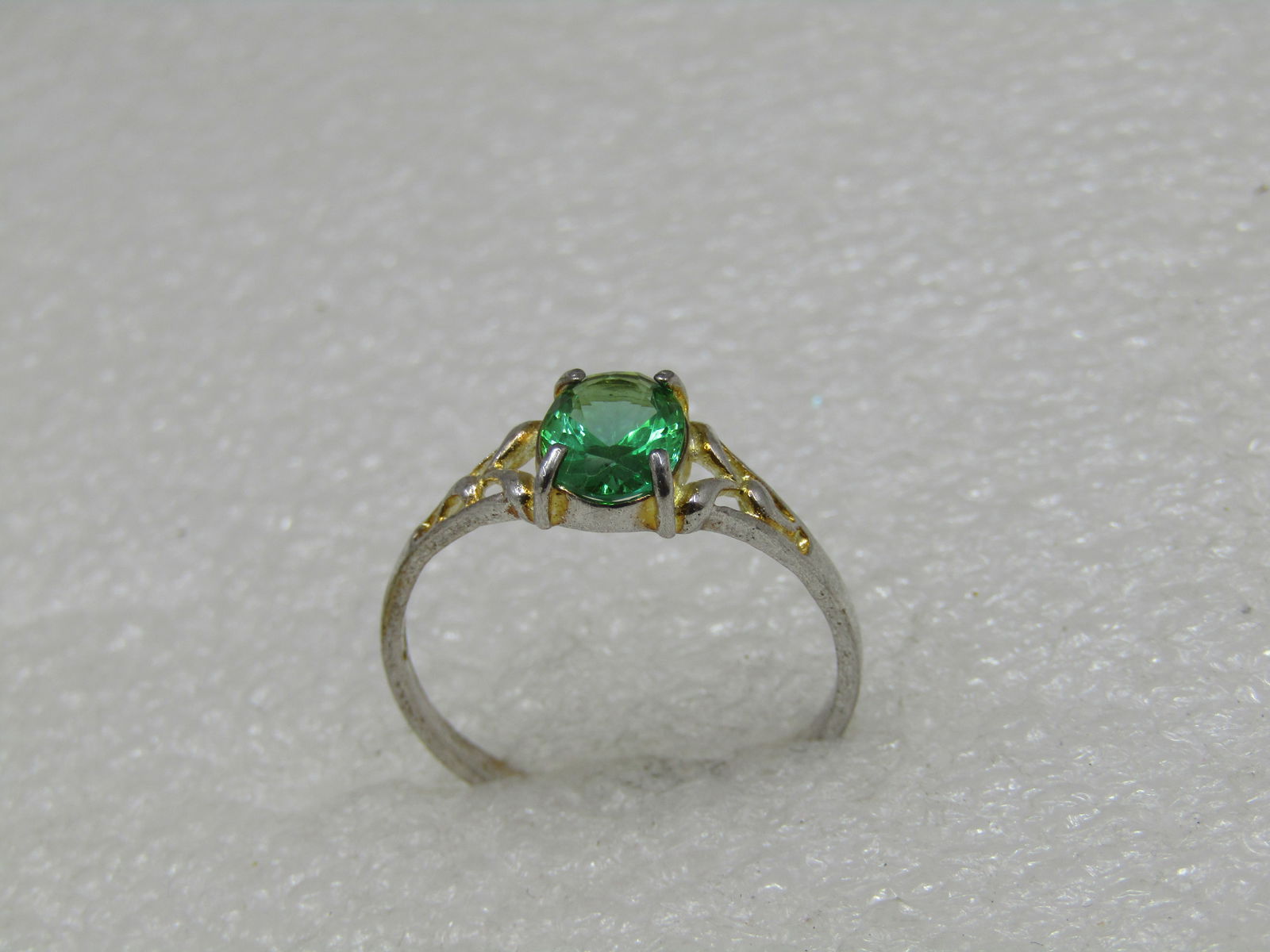 Silver Plated Green Stone Ring, Sz. 9.5, Scrolled - 4