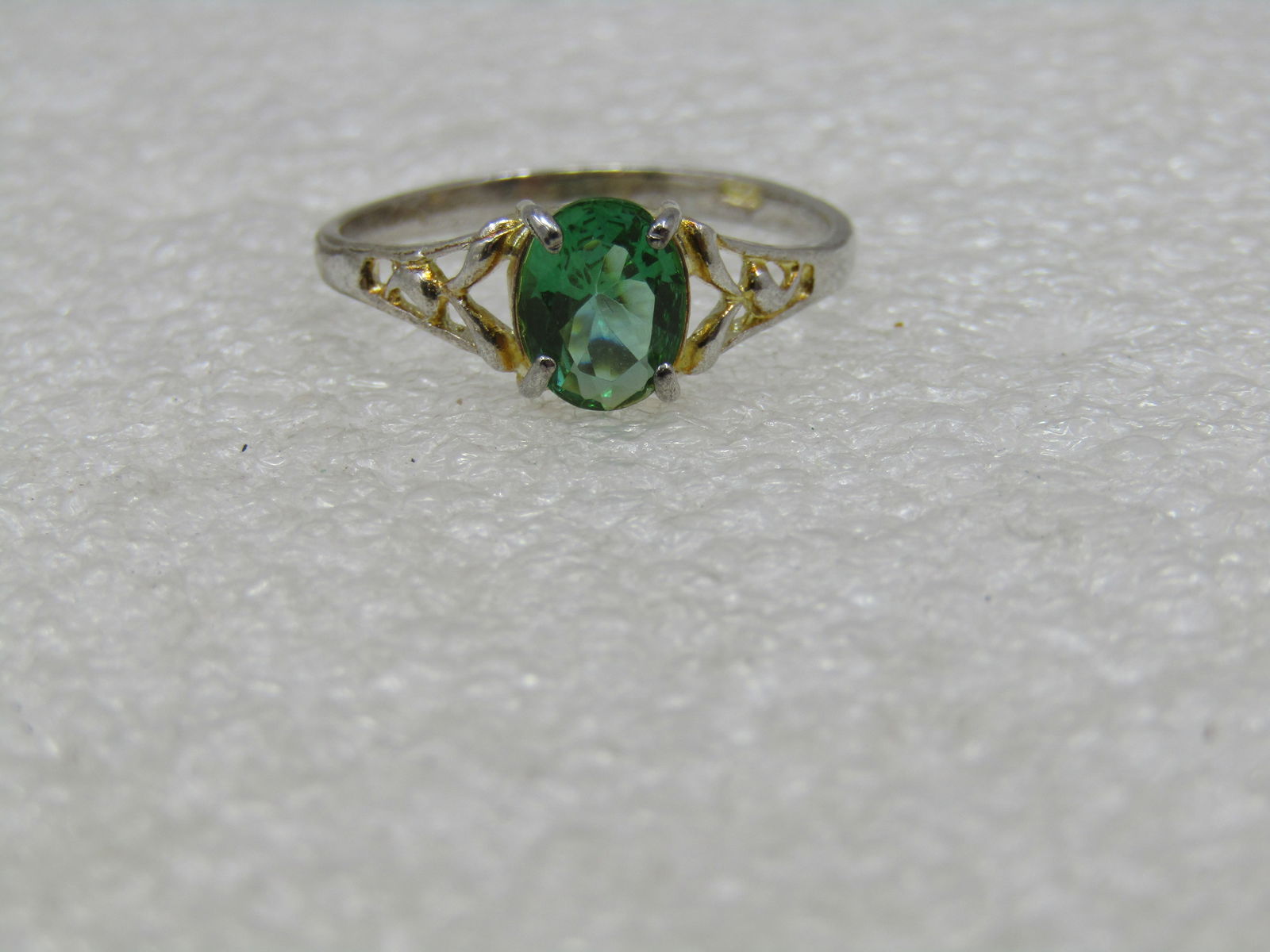 Silver Plated Green Stone Ring, Sz. 9.5, Scrolled - 5