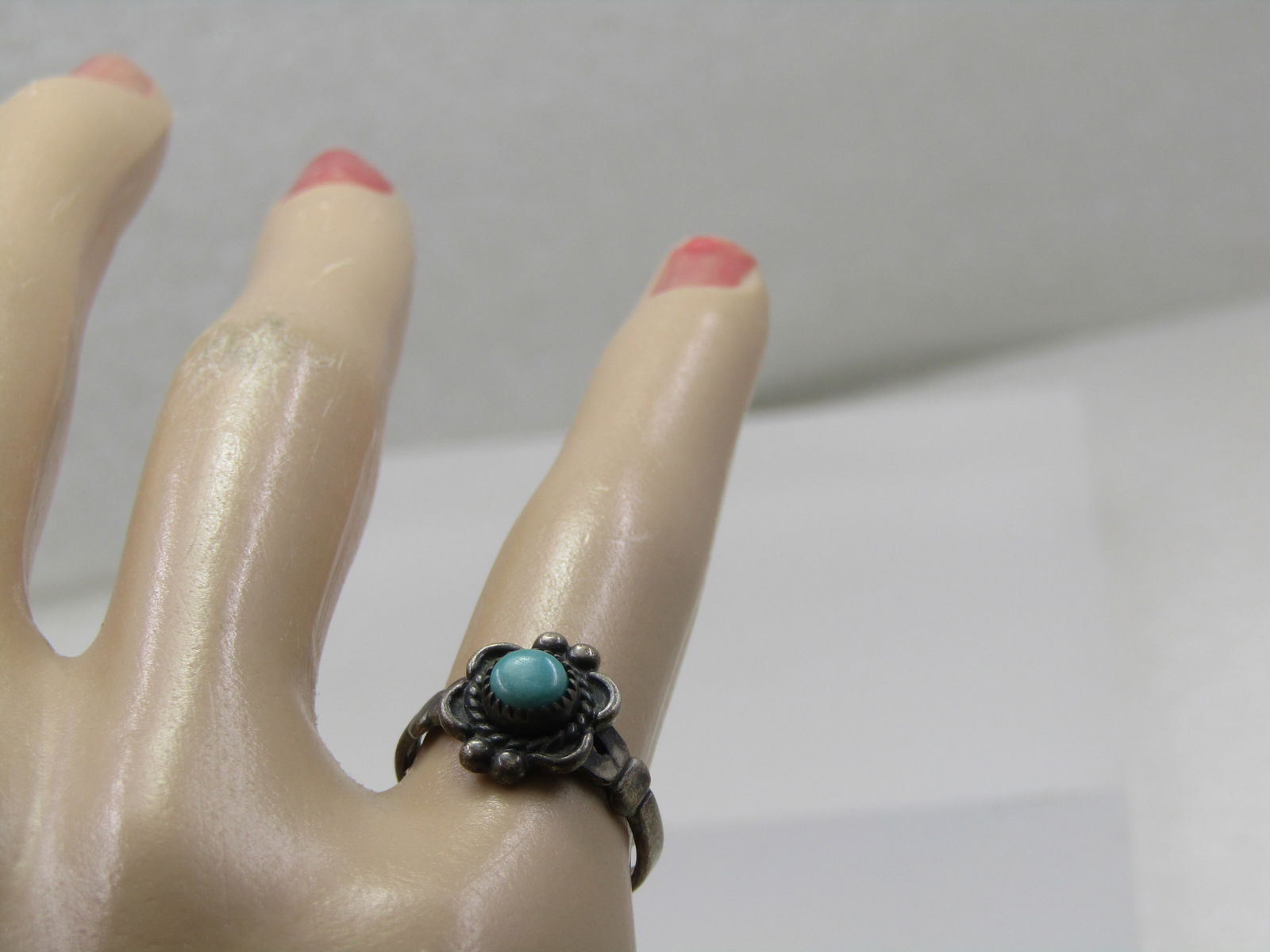 Vintage Sterling Southwestern Turquoise Ring, Sz. 4.5, Bell Trading Signed, 1960's - 9