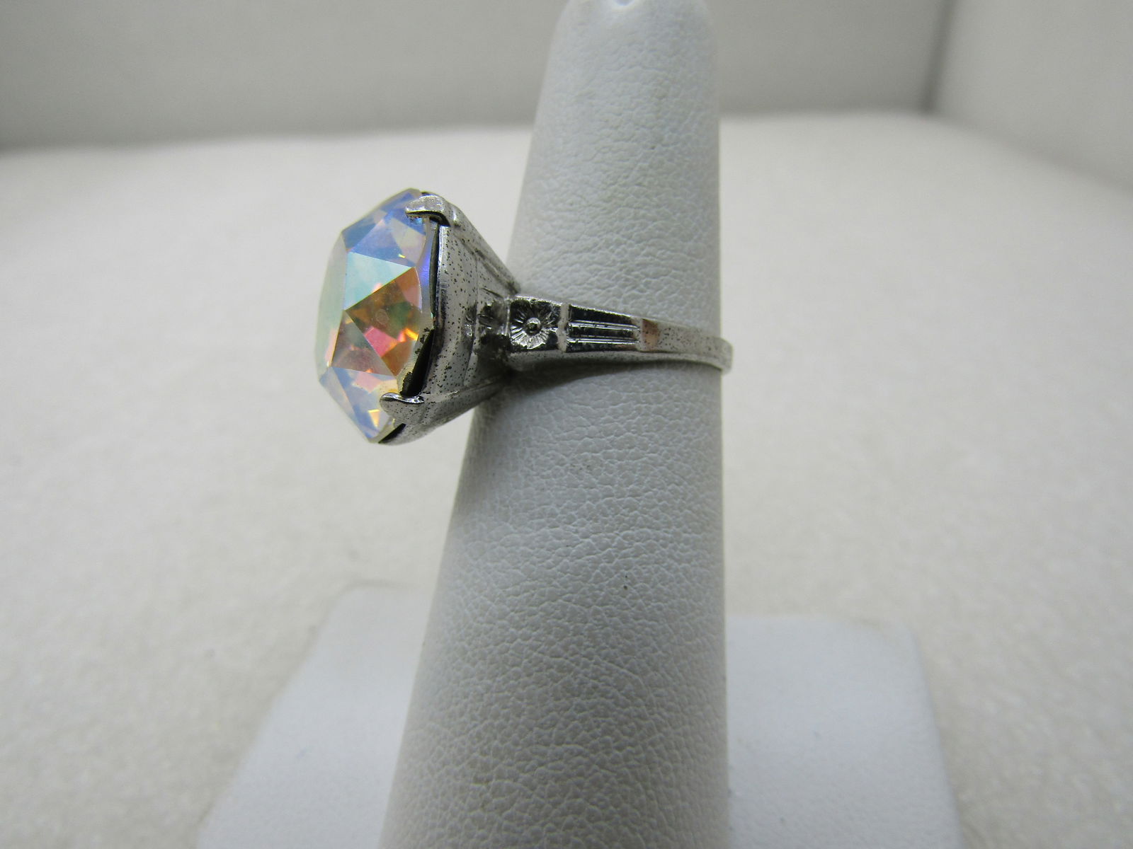 Vintage Sterling Silver AB Rhinestone Ring, Signed Uncas, Sz. 5.75 - 3