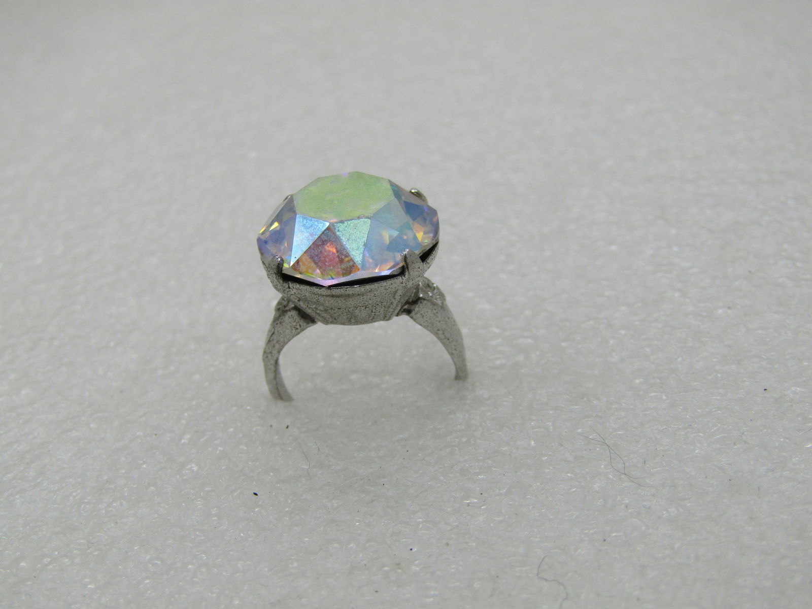Vintage Sterling Silver AB Rhinestone Ring, Signed Uncas, Sz. 5.75 - 5