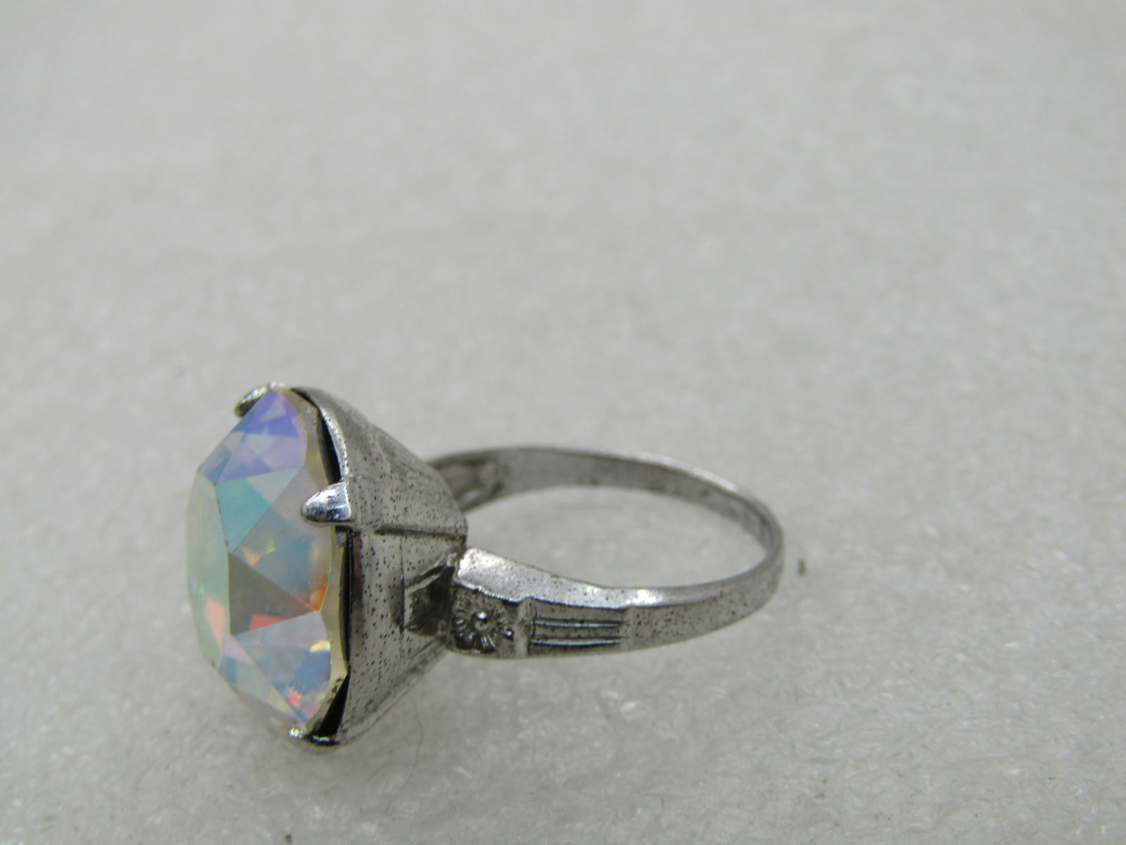 Vintage Sterling Silver AB Rhinestone Ring, Signed Uncas, Sz. 5.75 - 6