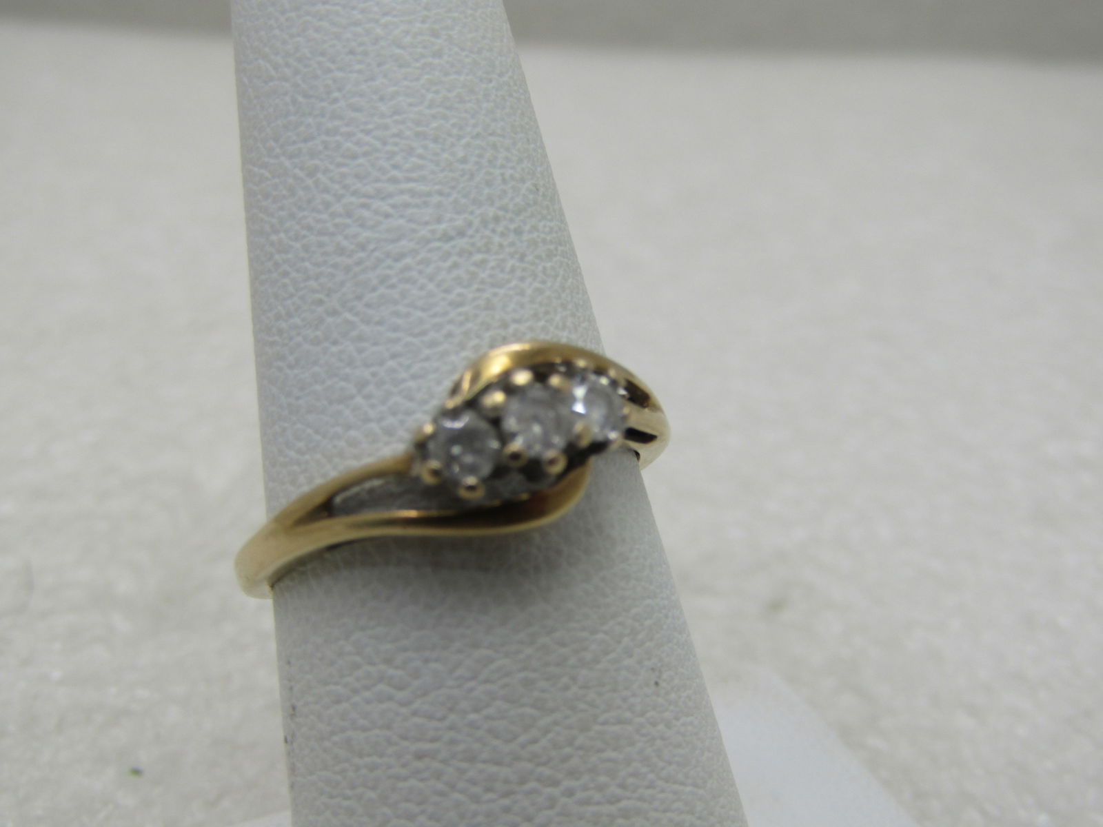 Vintage 10kt Triple Diamond Bypass Ring, Sz. 7.25, Signed JB, 1.88 gr - 2