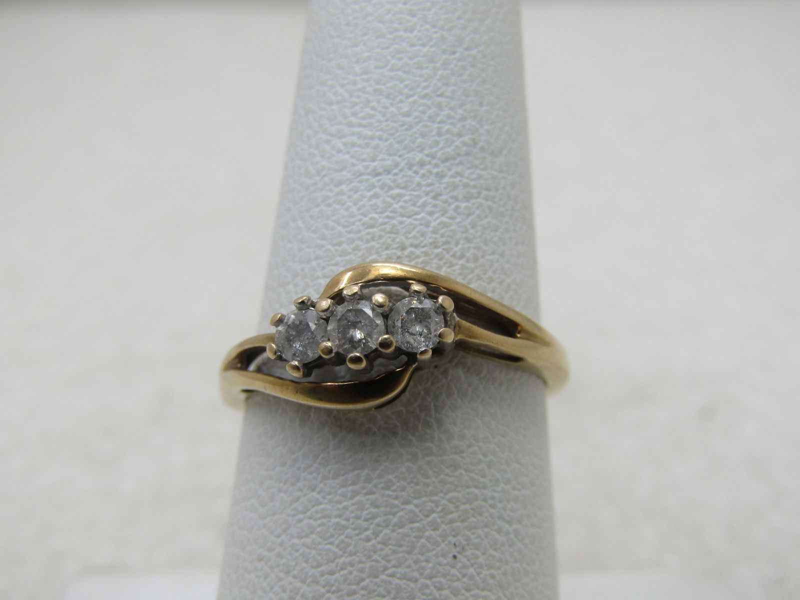 Vintage 10kt Triple Diamond Bypass Ring, Sz. 7.25, Signed JB, 1.88 gr - 3