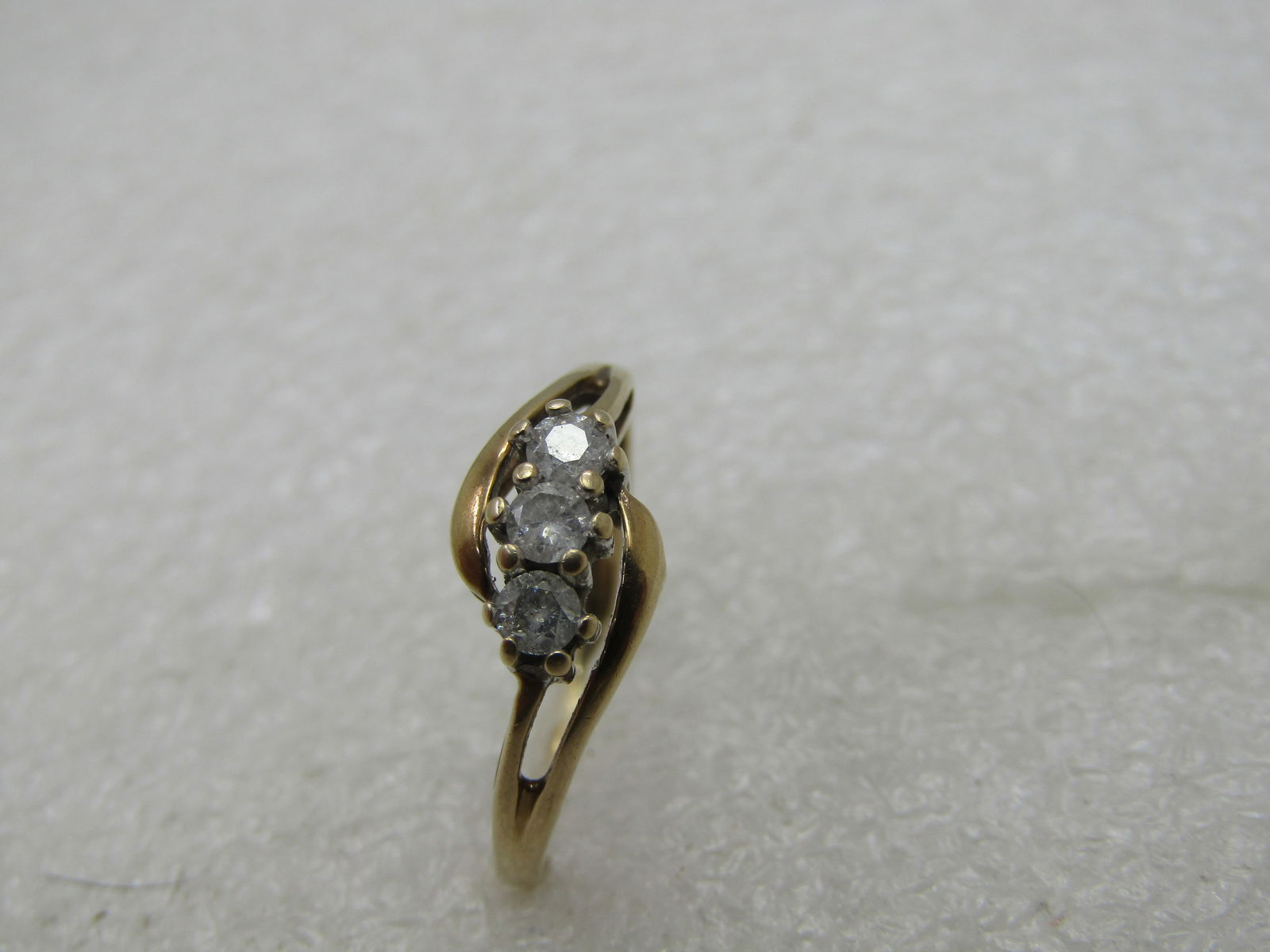 Vintage 10kt Triple Diamond Bypass Ring, Sz. 7.25, Signed JB, 1.88 gr - 6