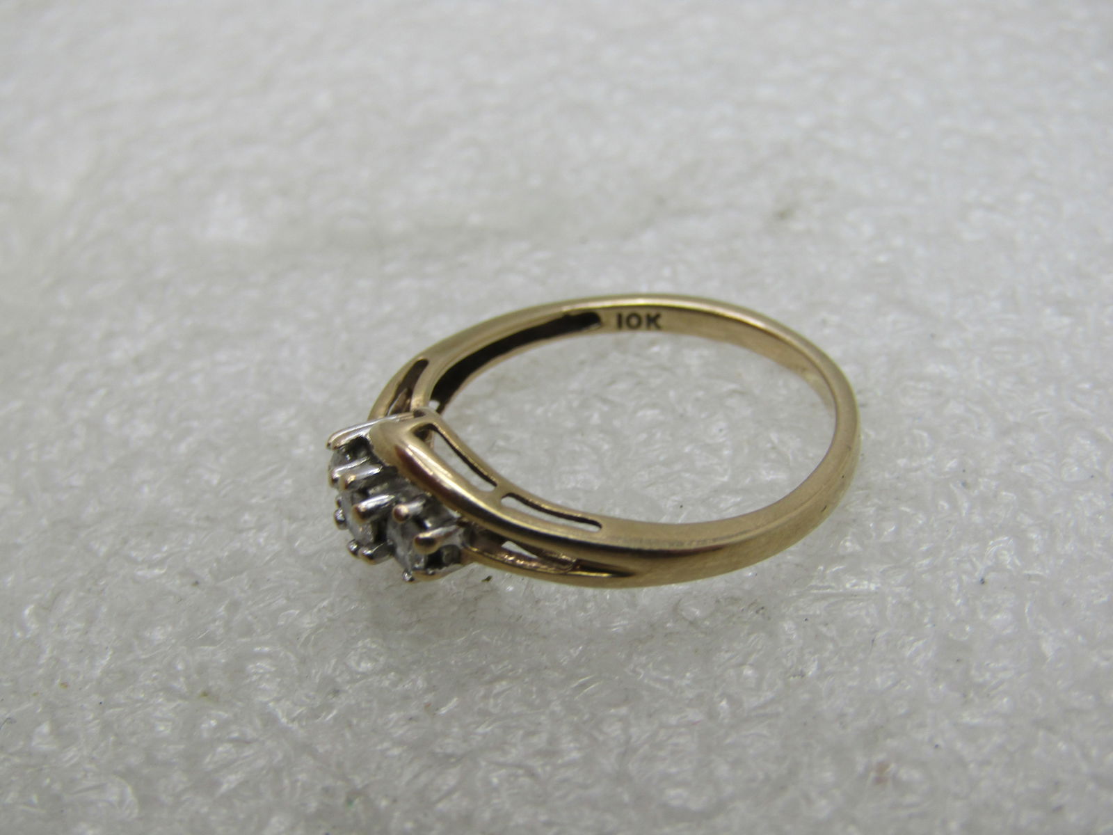 Vintage 10kt Triple Diamond Bypass Ring, Sz. 7.25, Signed JB, 1.88 gr - 7