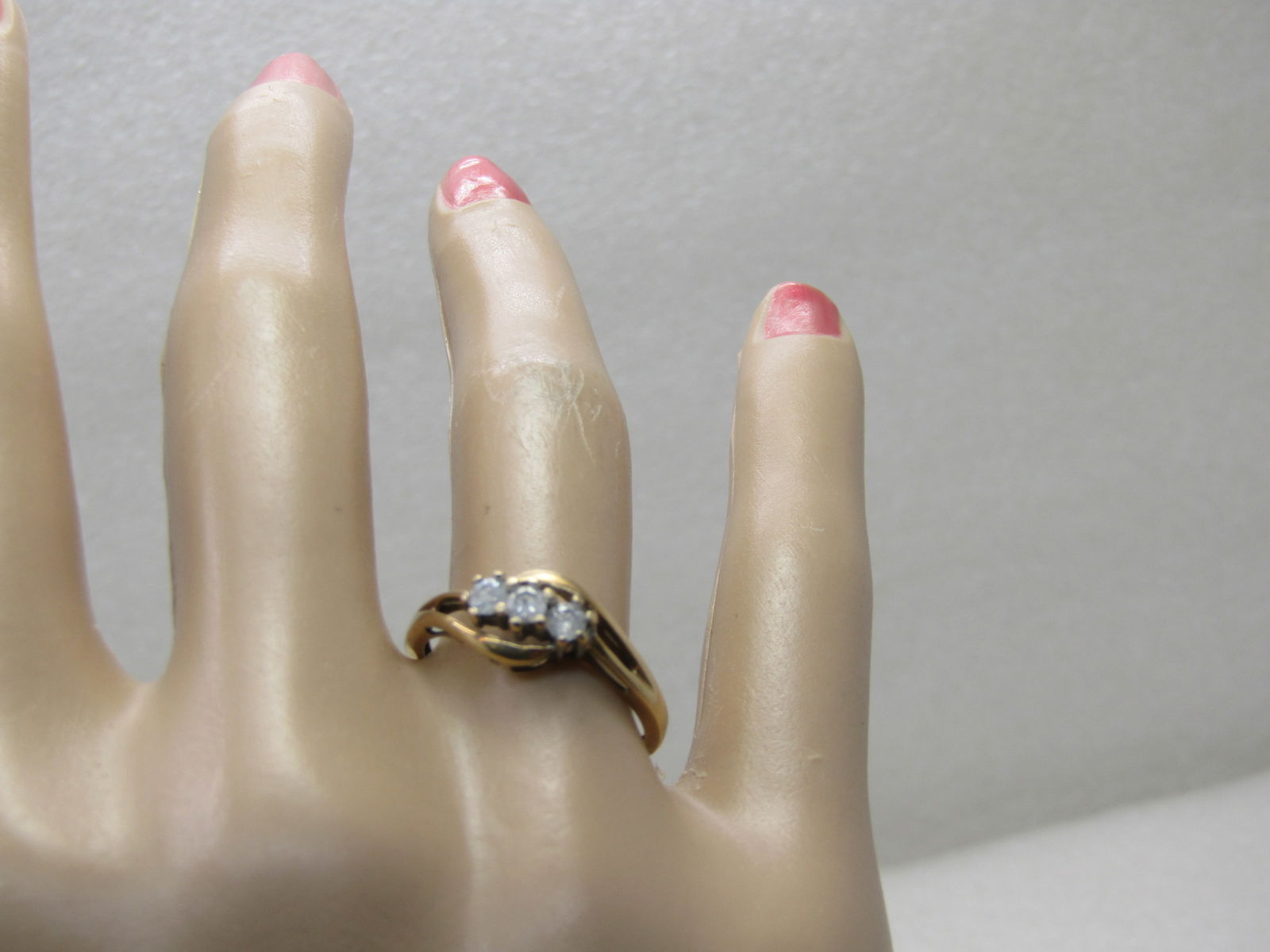 Vintage 10kt Triple Diamond Bypass Ring, Sz. 7.25, Signed JB, 1.88 gr - 8