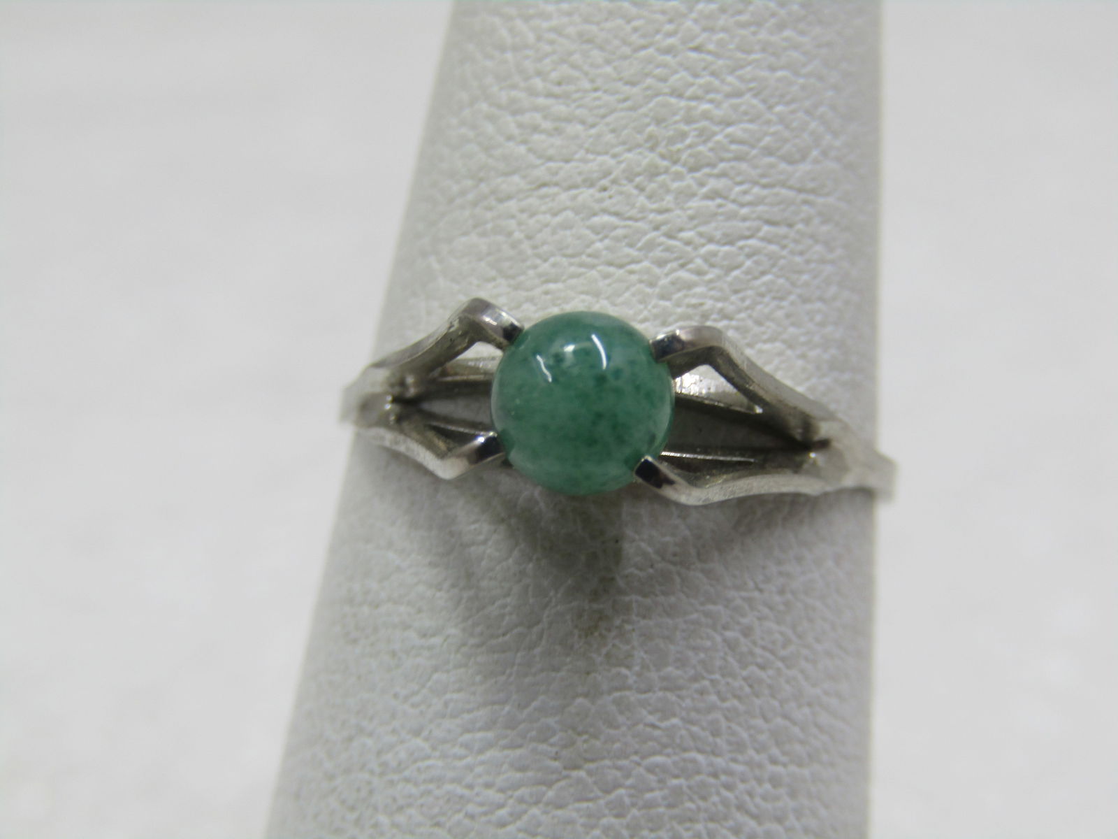 Vintage Sterling Jade Ring, Sz. 6, 1970's-1980's, Signed - 2