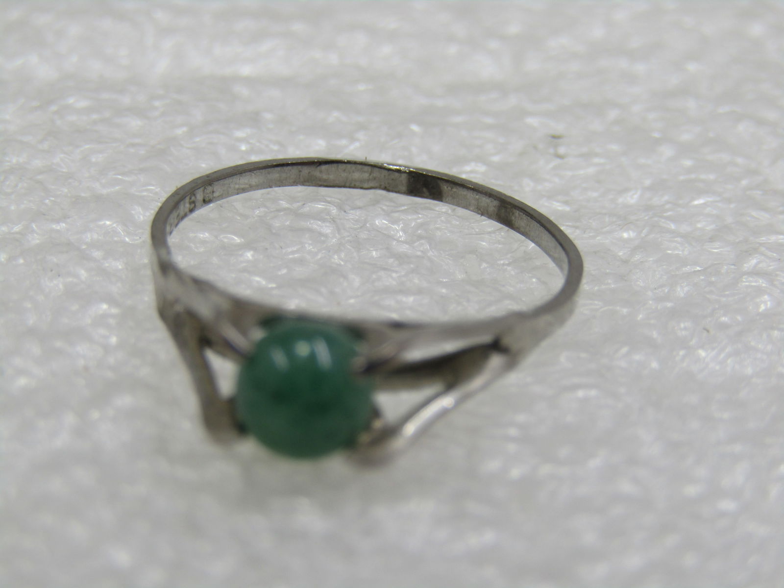 Vintage Sterling Jade Ring, Sz. 6, 1970's-1980's, Signed - 6