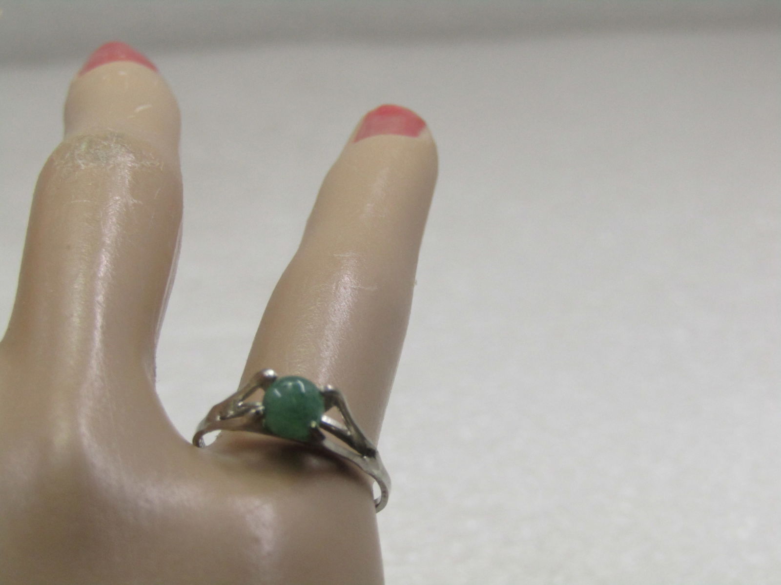 Vintage Sterling Jade Ring, Sz. 6, 1970's-1980's, Signed - 8