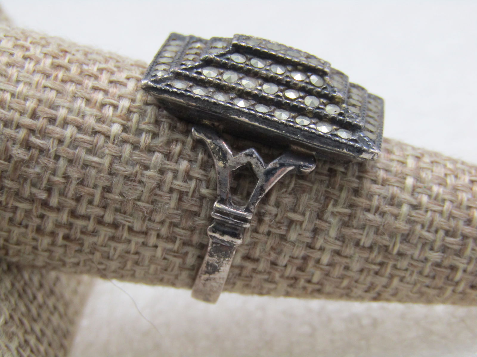 Vintage Sterling Marcasite Rectangular Ring, Sz. 8, Signed J J, Judith Jack, 1960's - 2