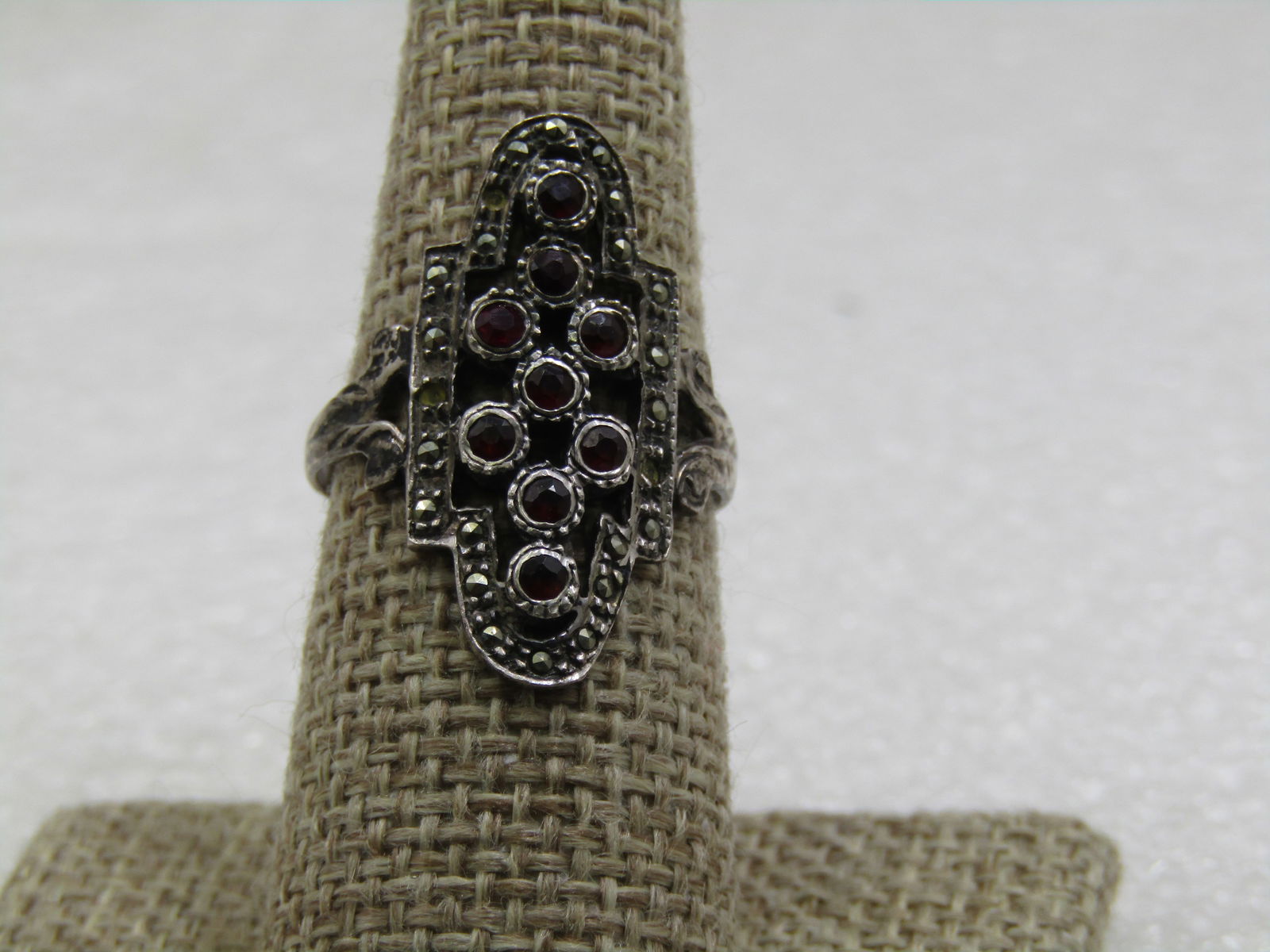 Vintage Sterling Garnet Marcasite Ring, Sz. 8.5 - 2