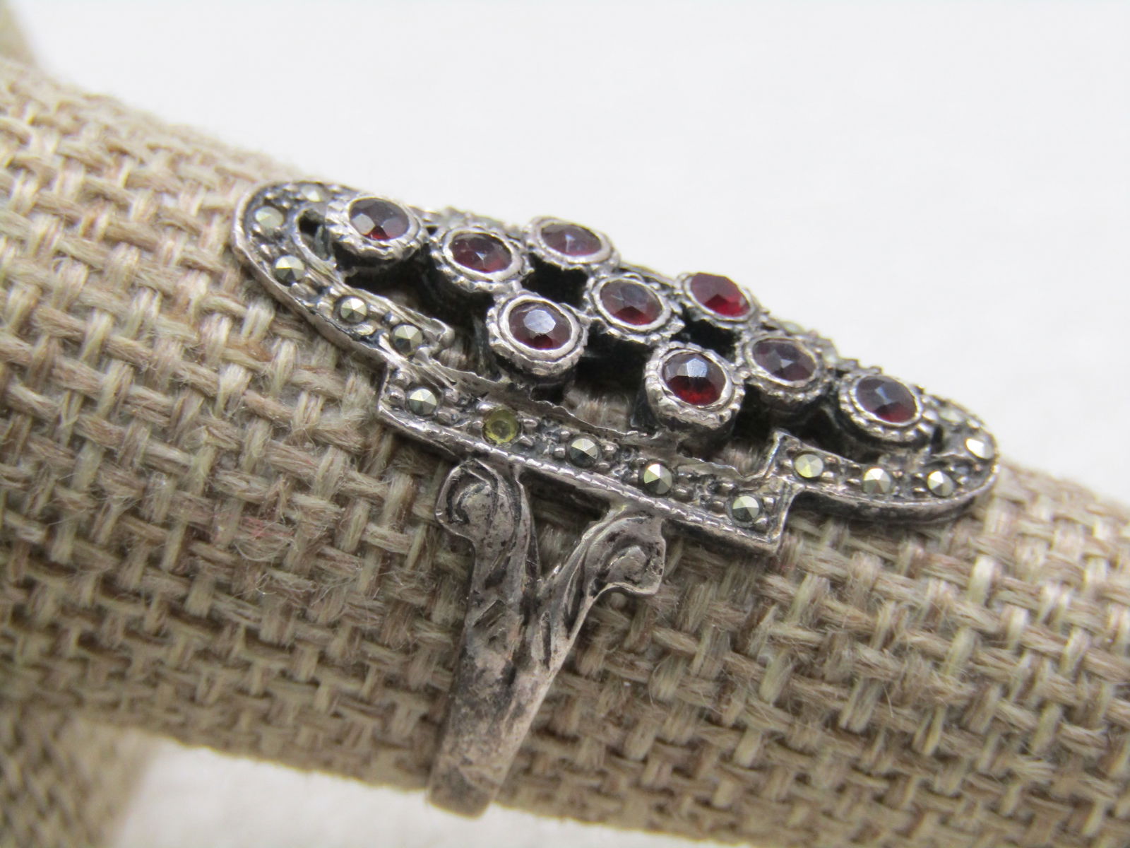 Vintage Sterling Garnet Marcasite Ring, Sz. 8.5 - 3