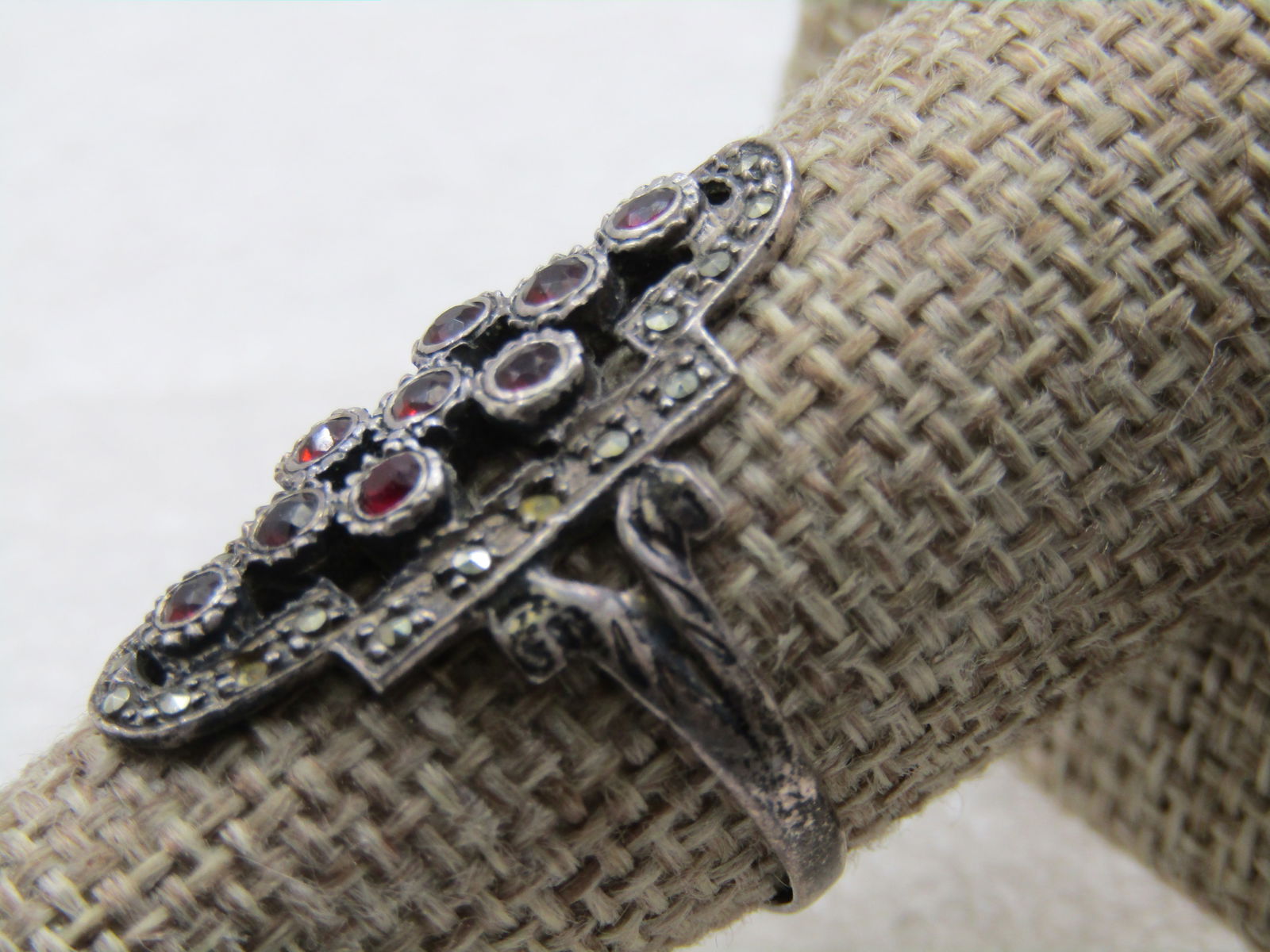 Vintage Sterling Garnet Marcasite Ring, Sz. 8.5 - 4