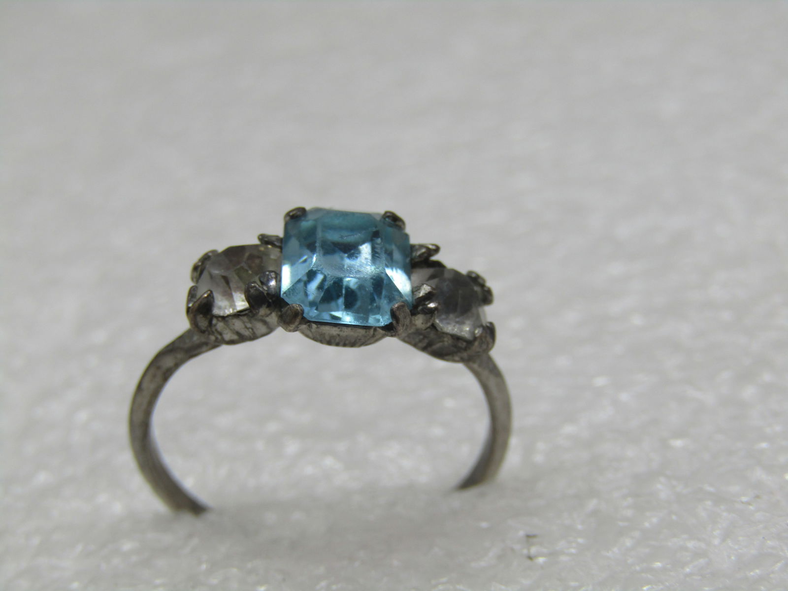 Vintage Sterling Aqua & Clear Rhinestone Ring, Sz. 8, 1940's, Signed - 4