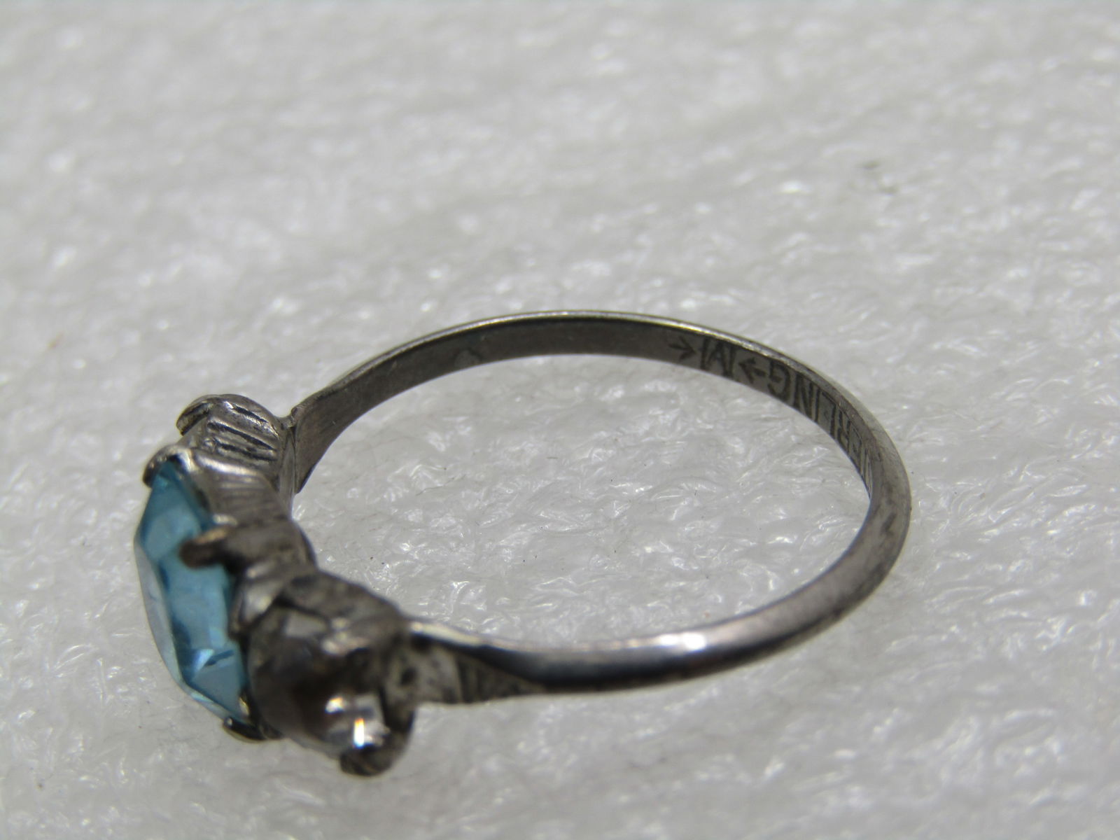 Vintage Sterling Aqua & Clear Rhinestone Ring, Sz. 8, 1940's, Signed - 5