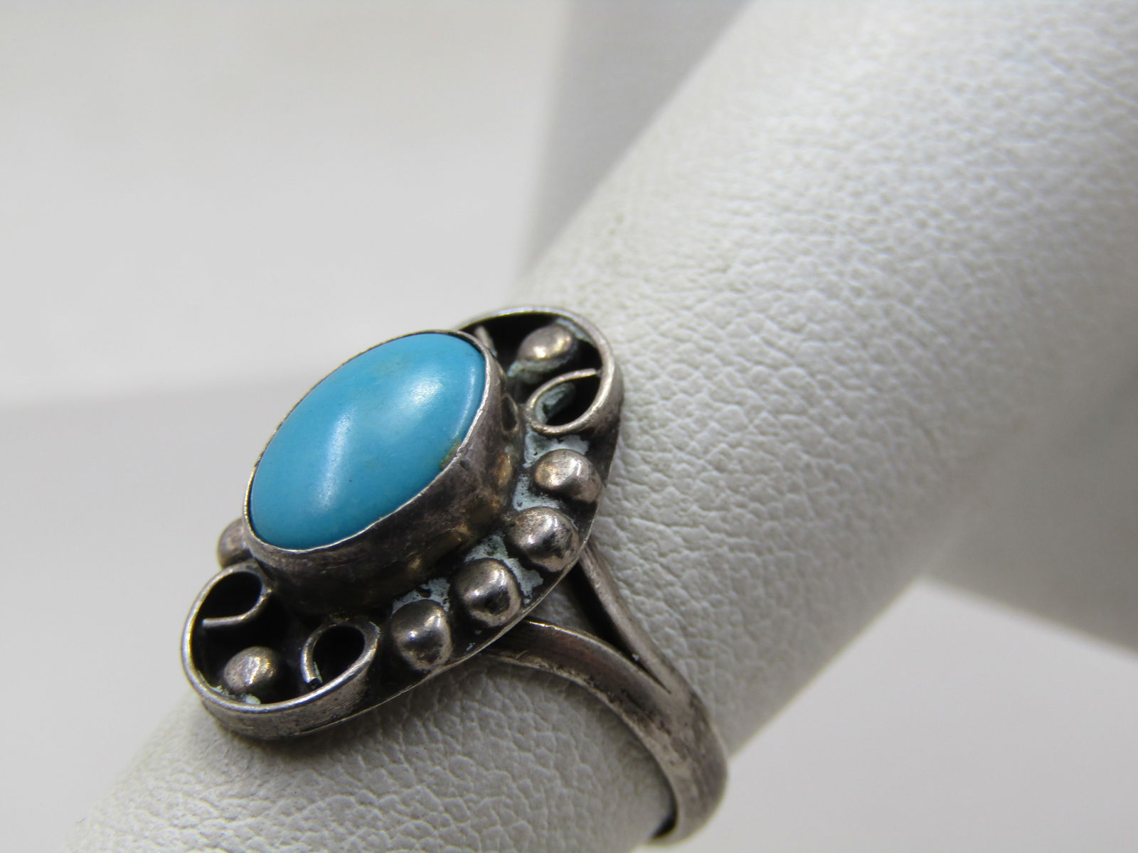 Vintage sterling Southwestern Faux Turquoise Ring, Sz. 5 - 4