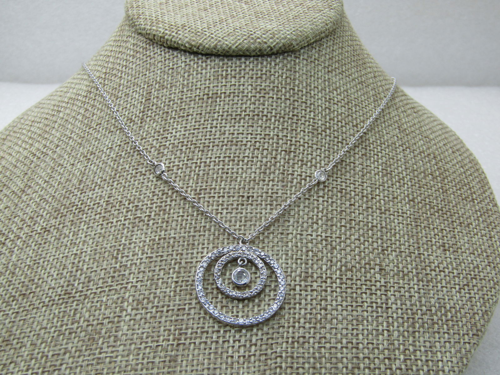 Sterling Silver CZ Concentric Circle Necklace, 18", 5.23 gr. - 2