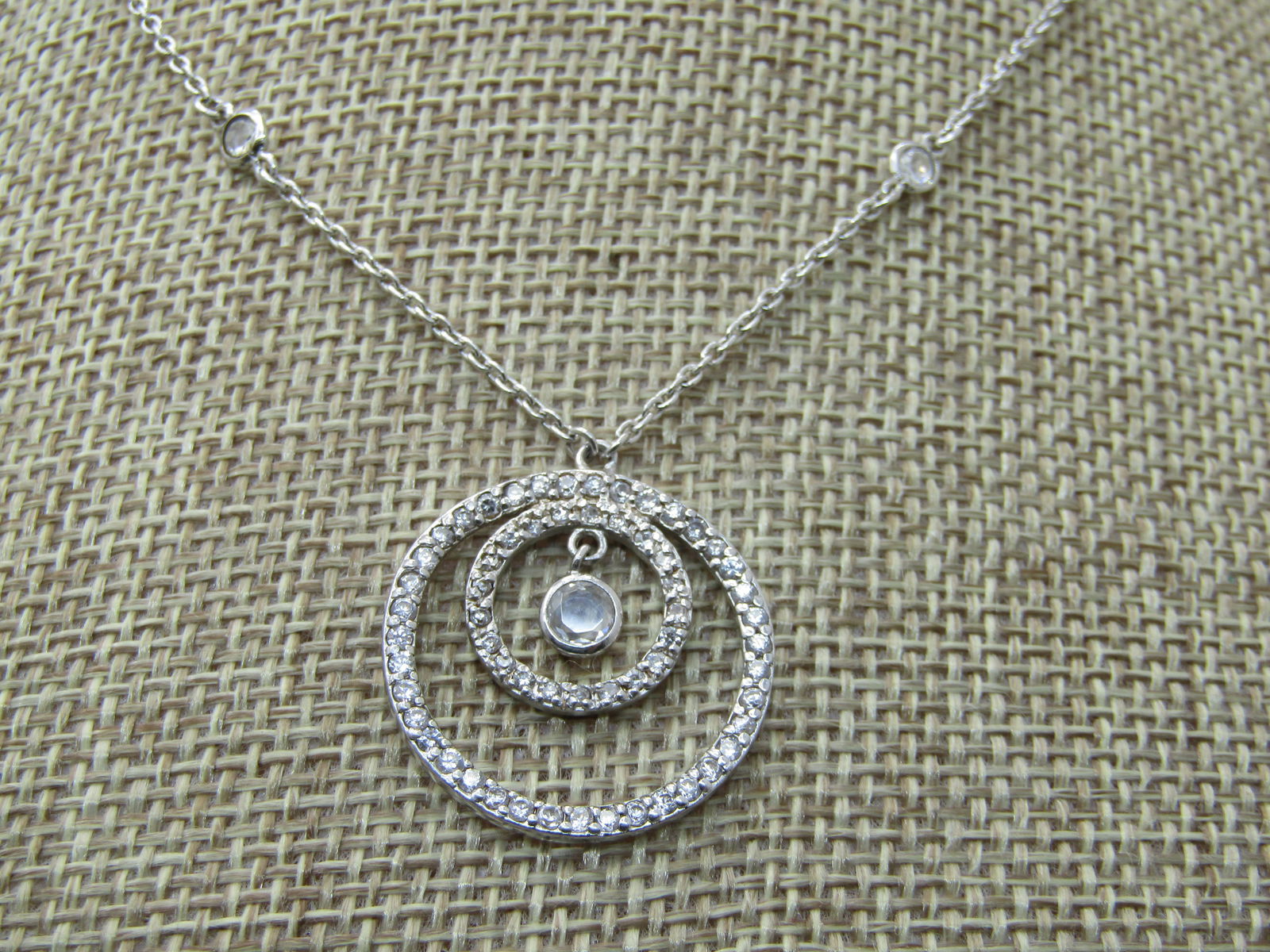 Sterling Silver CZ Concentric Circle Necklace, 18", 5.23 gr. - 3