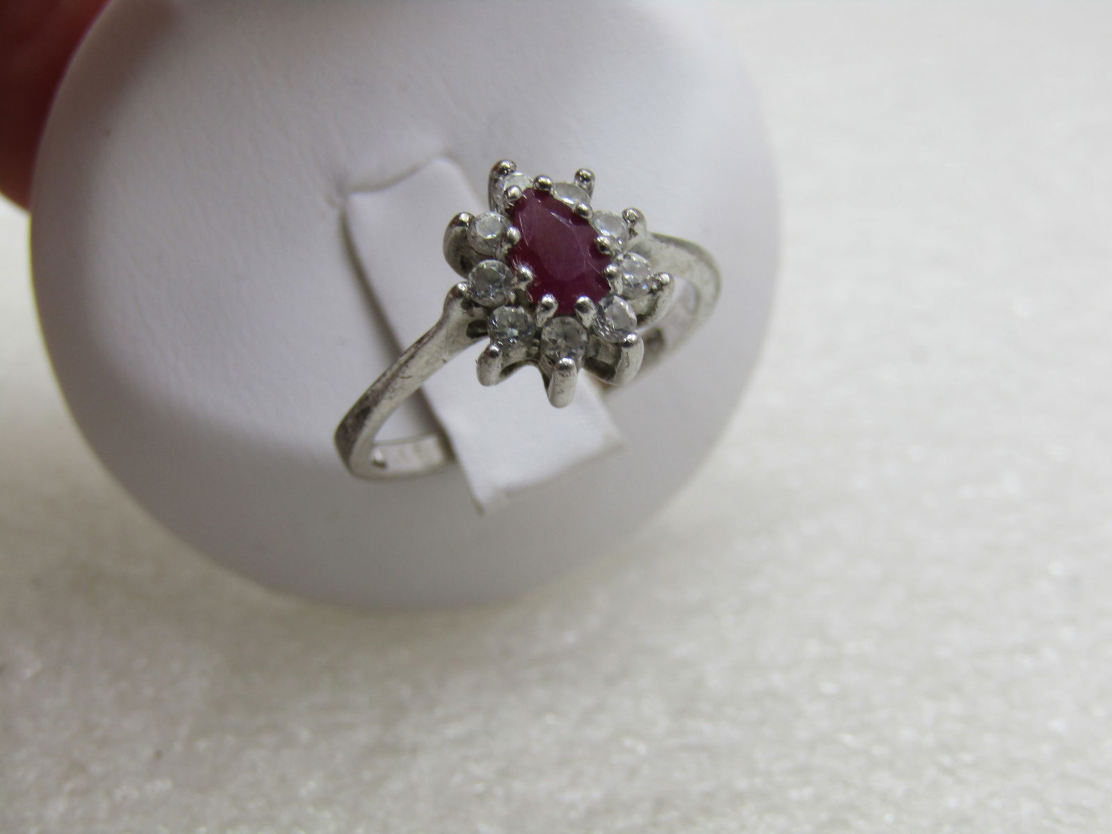 Vintage Sterling Ruby Halo Rhinestone Ring, Sz. 7.5, Signed - 3