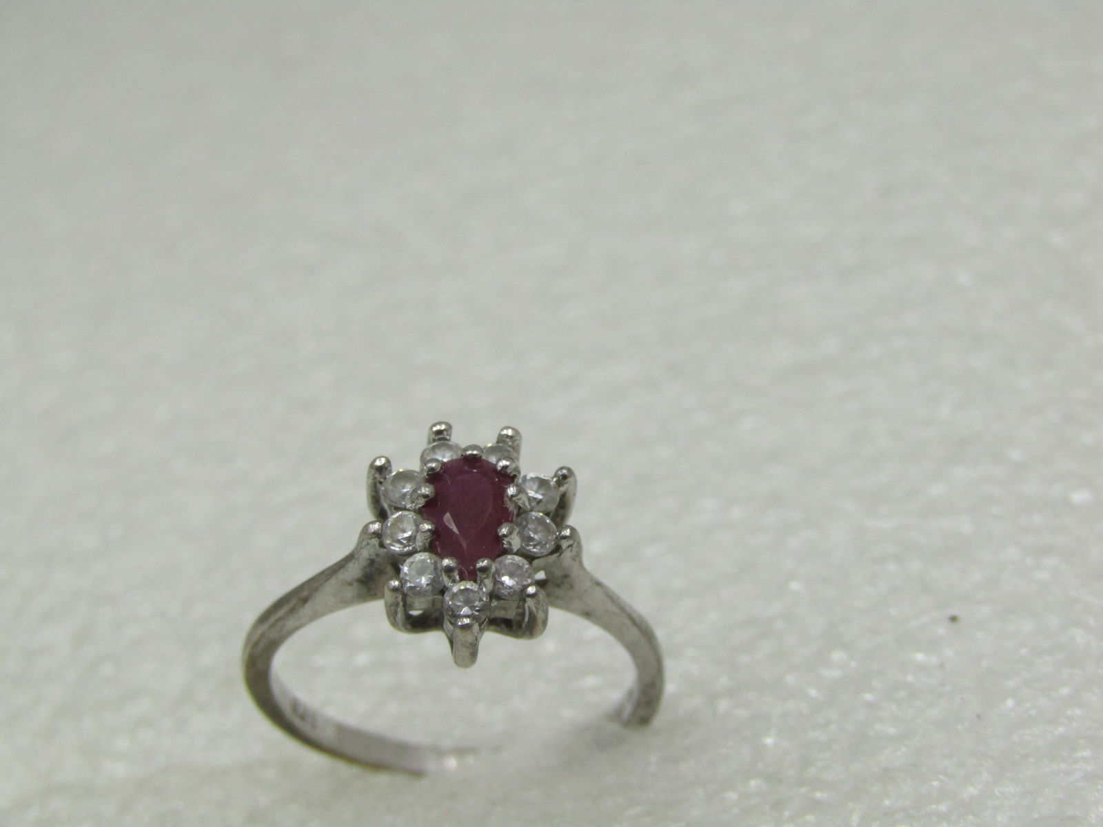 Vintage Sterling Ruby Halo Rhinestone Ring, Sz. 7.5, Signed - 4