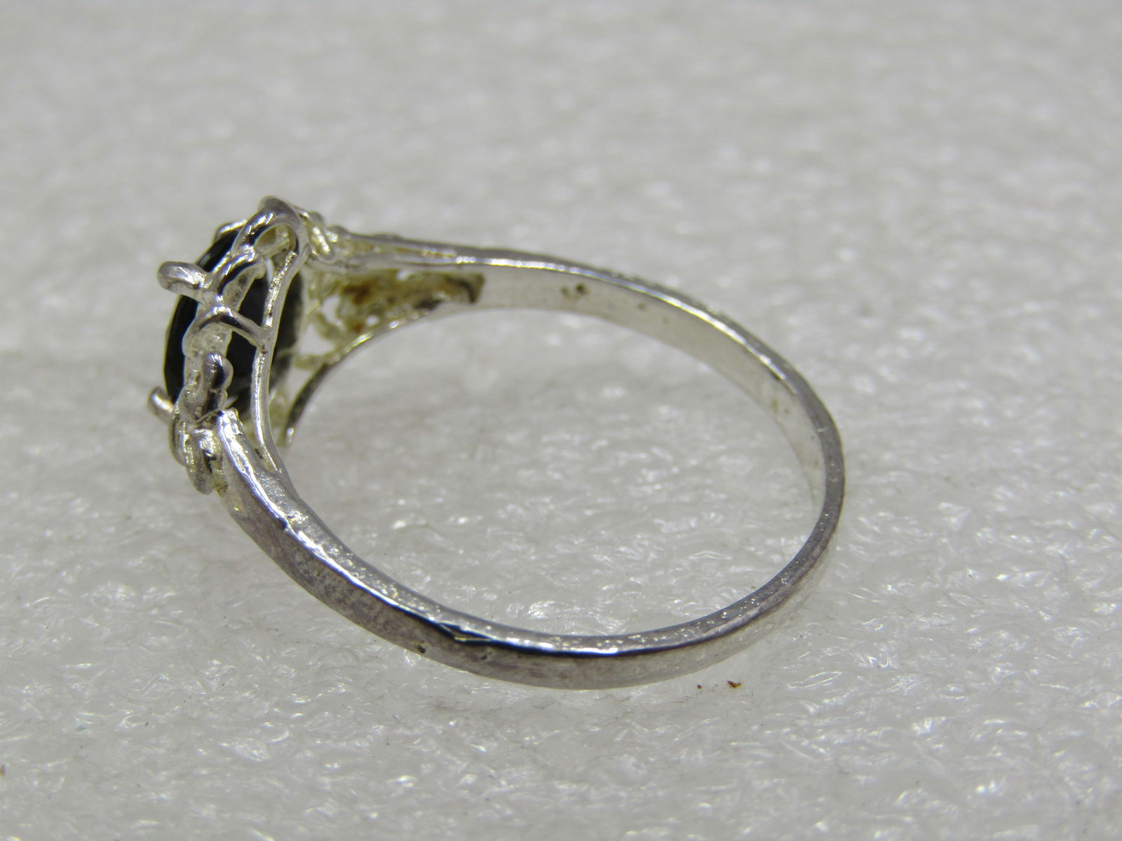 Silver Plated Black Stone Ring, Sz. 8. Scrolled - 7